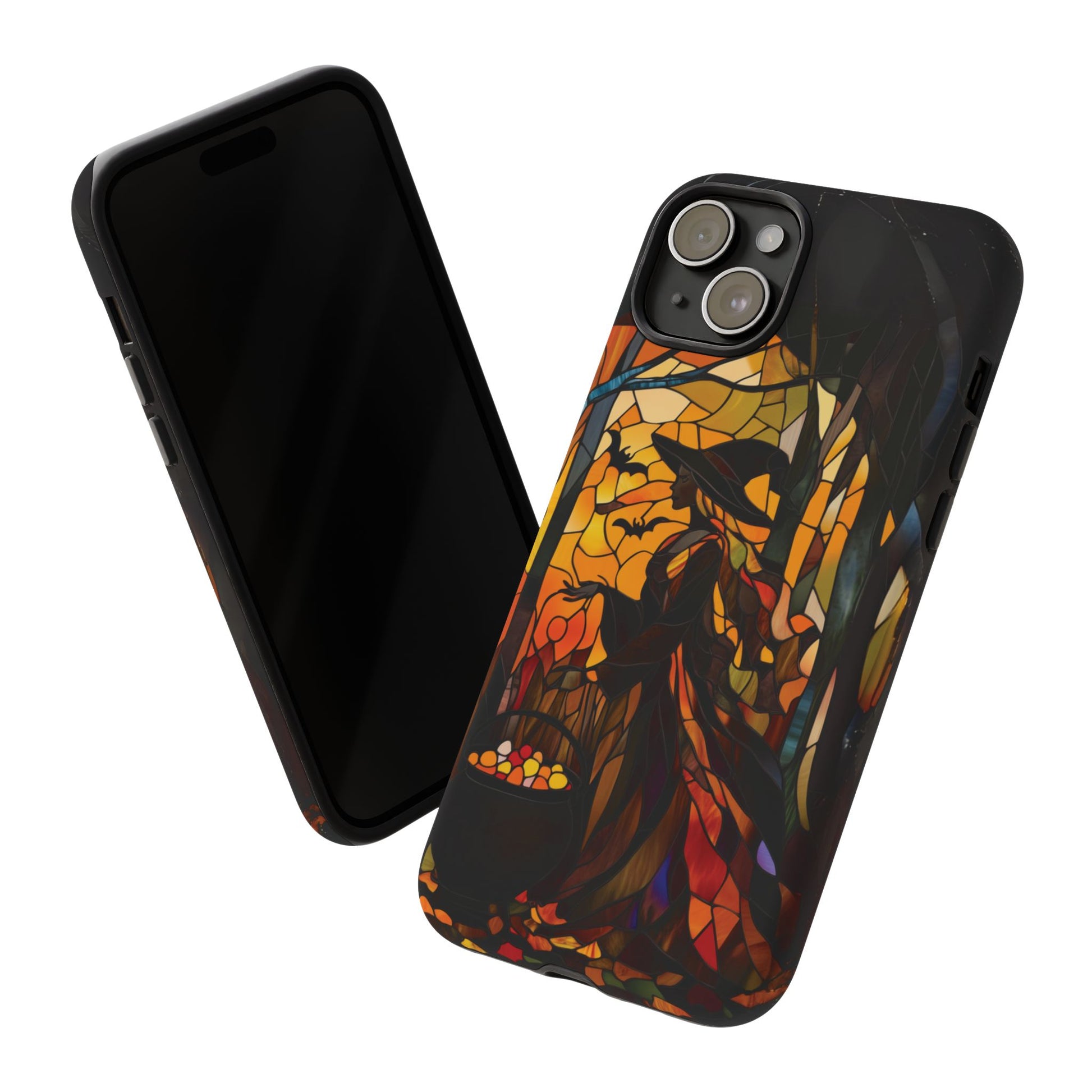 Halloween Witch Stained Glass Effect Dark Academia Spooky Fall Witchy Pumpkin Bats Seasonal Fall Mosaic Case iPhone 13 14 15 16 Pro Max