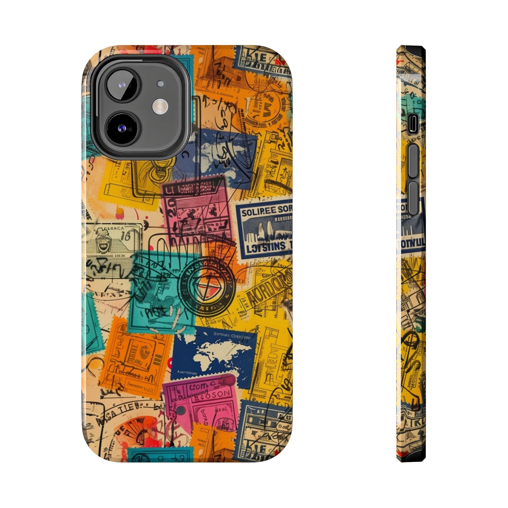 Travel Stamps Tough Case - Durable iPhone case Vintage Travel Stamps Design - Adventure Inspired Case - Protective Global Destination Prints