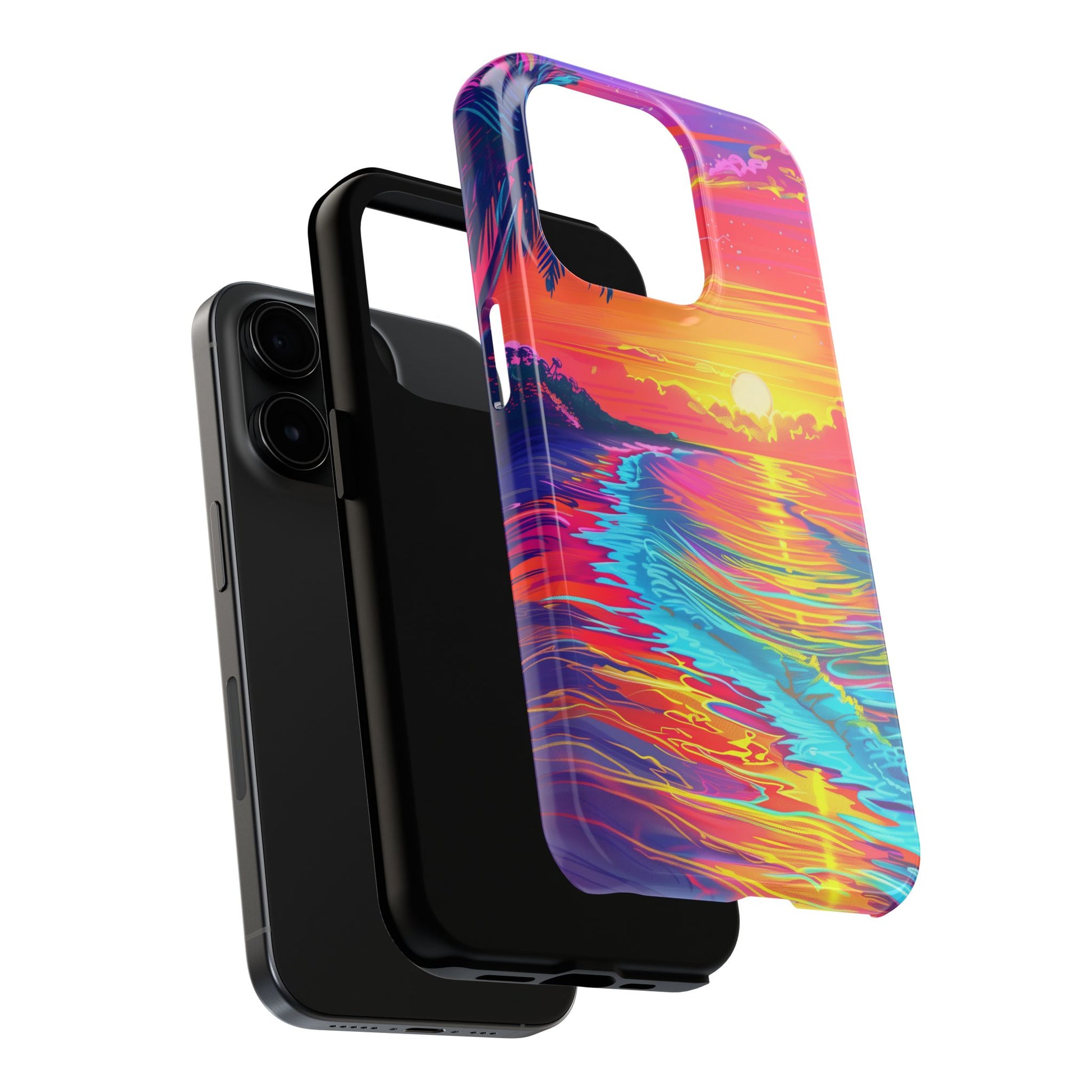 Tough Beach Sunrise Phone Case - Durable Case Lisa Frank Inspired Beach Art - Vibrant Beach Design - Colorful Phone Case for Beach Lovers