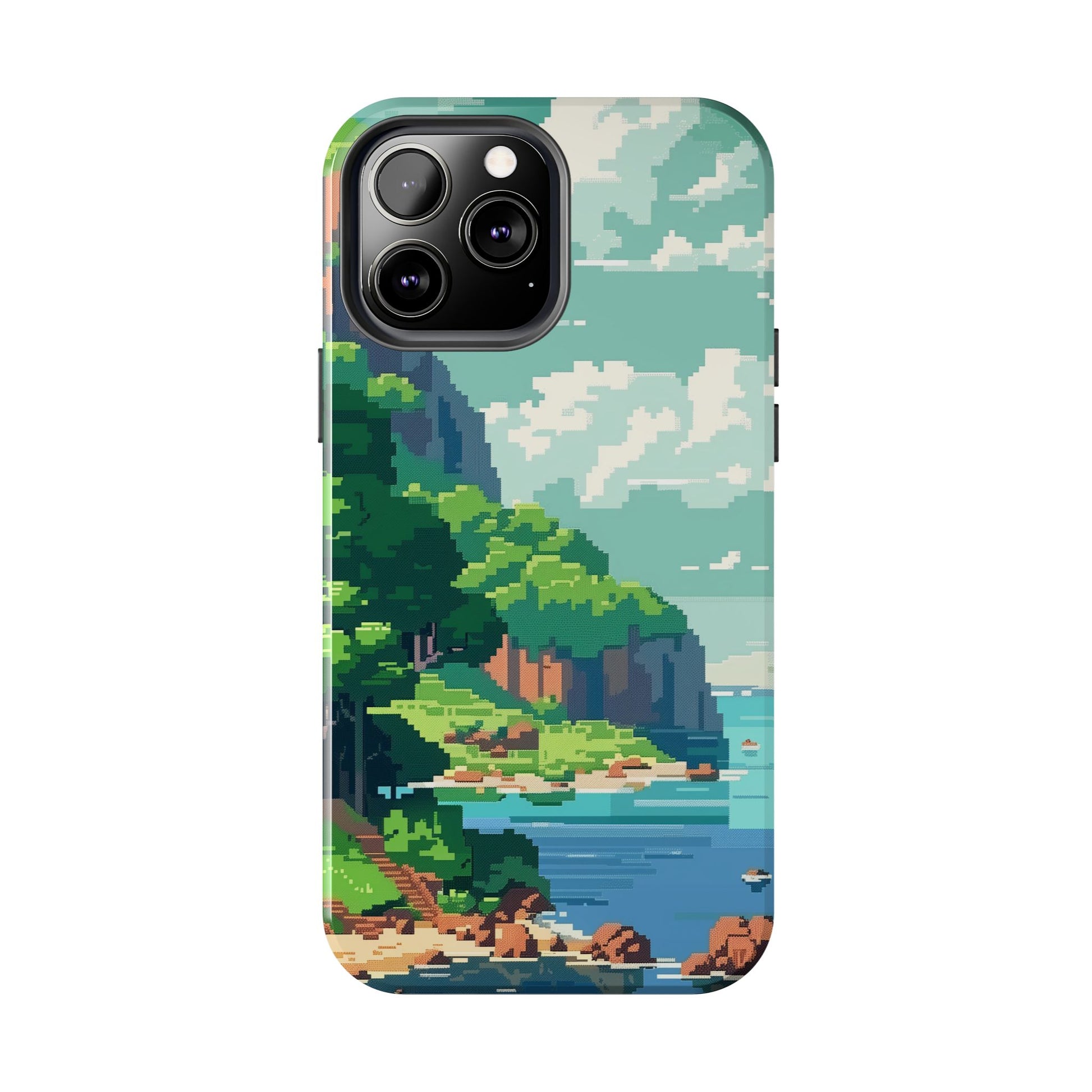 Pixel Art Video Game Landscapes Phone Case, Retro Gaming Pixelated Design, Geeky Gamer Phone Cover, Unique Video Game Art Accessories