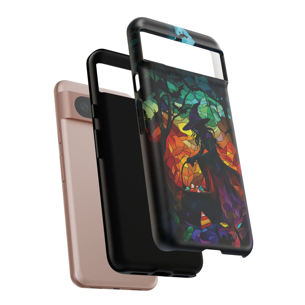 Halloween Witch Stained Glass Dark Academia Spooky Fall Witchy Pumpkin Bats Seasonal Fall Mosaic Case iPhone 13 14 15 16 Pro Max