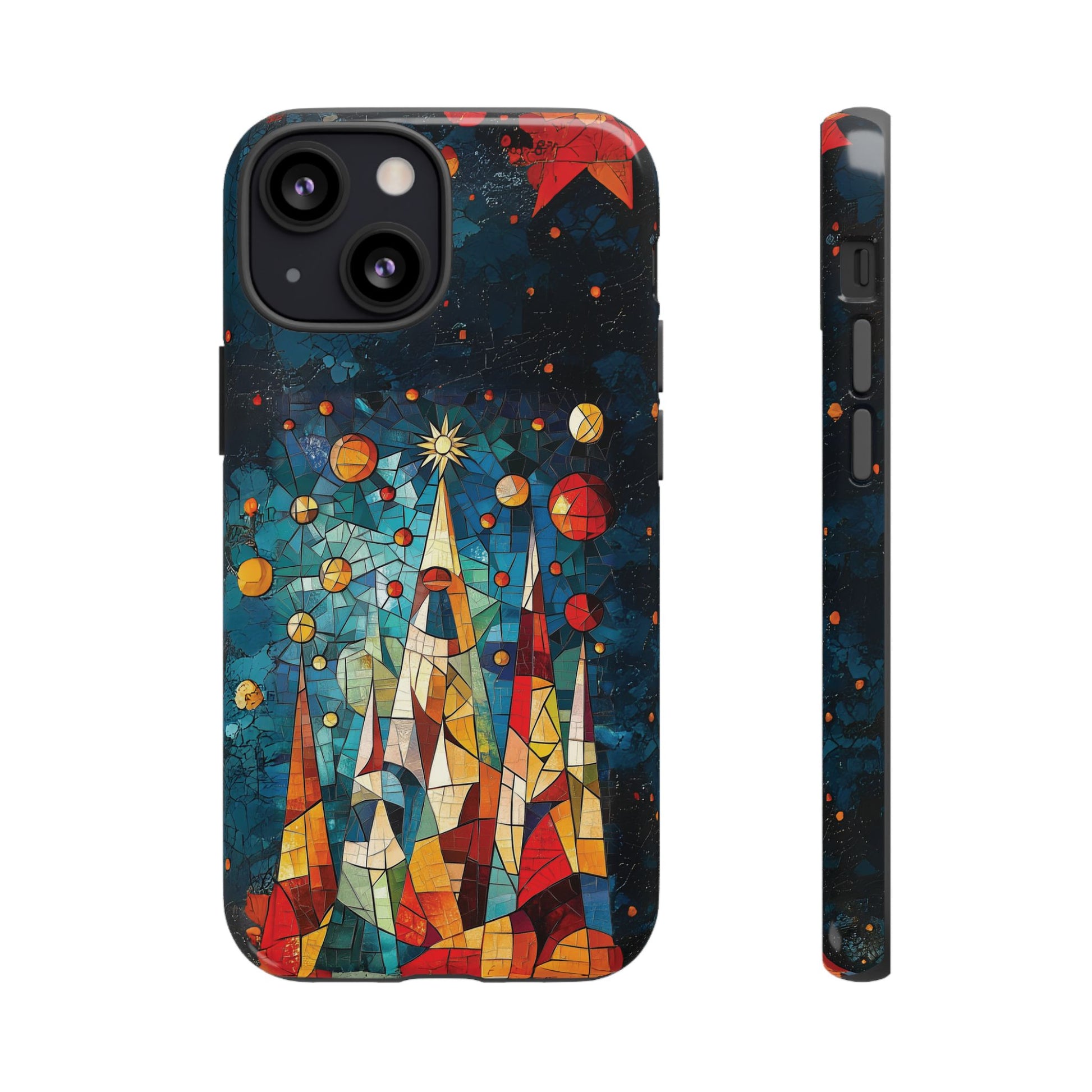 Mosaic Festive Christmas Tree Grove Art Deco Stained Glass Phone Case Rankin Style MidMod Design iPhone 13 14 15 16 Pro Max Pixel Galaxy