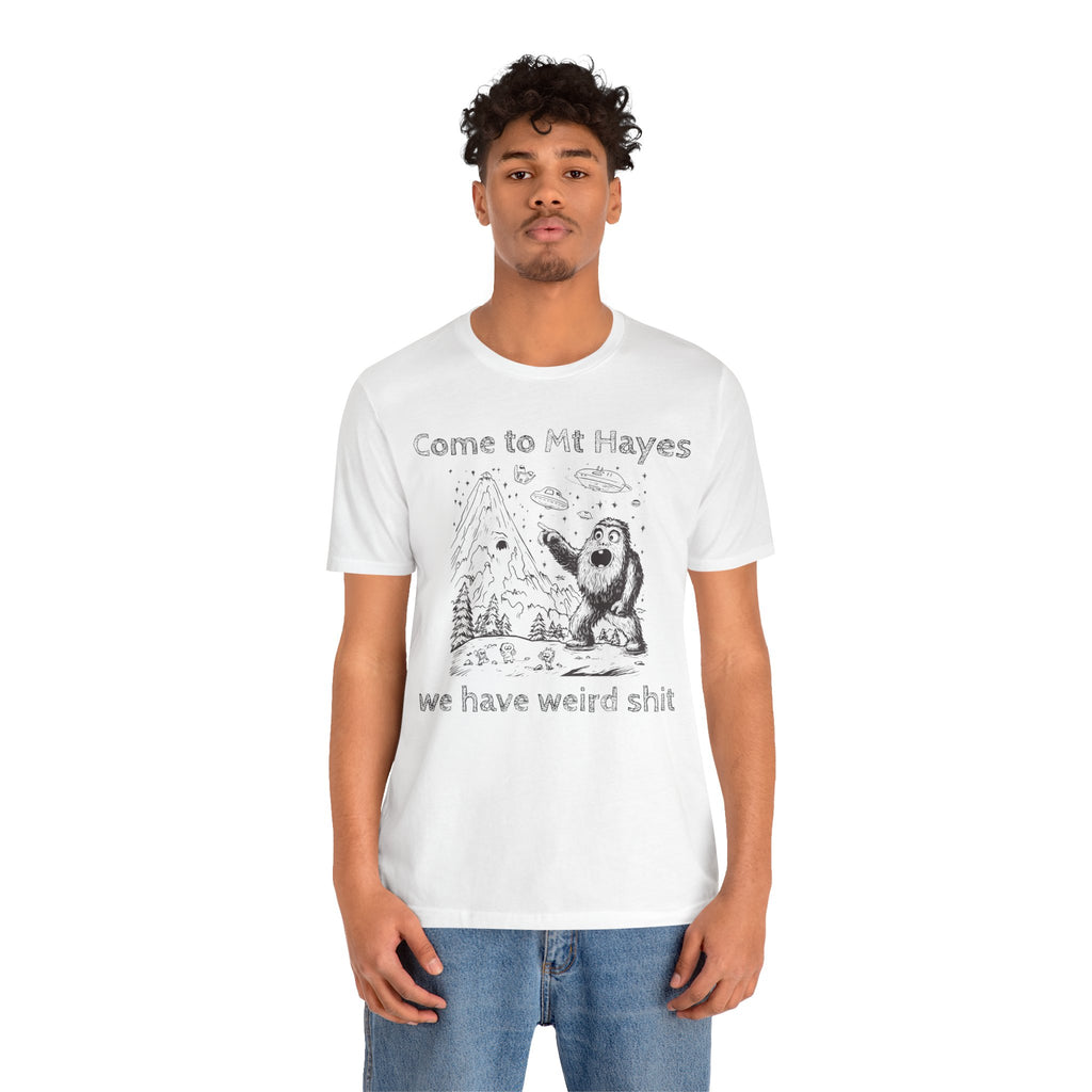 Alien Conspiracy Unisex Tee, Bigfoot Mountain Sketch Shirt, UFO Weird Stuff Tshirt, California Men's Top, Space Extraterrestrial Shirt