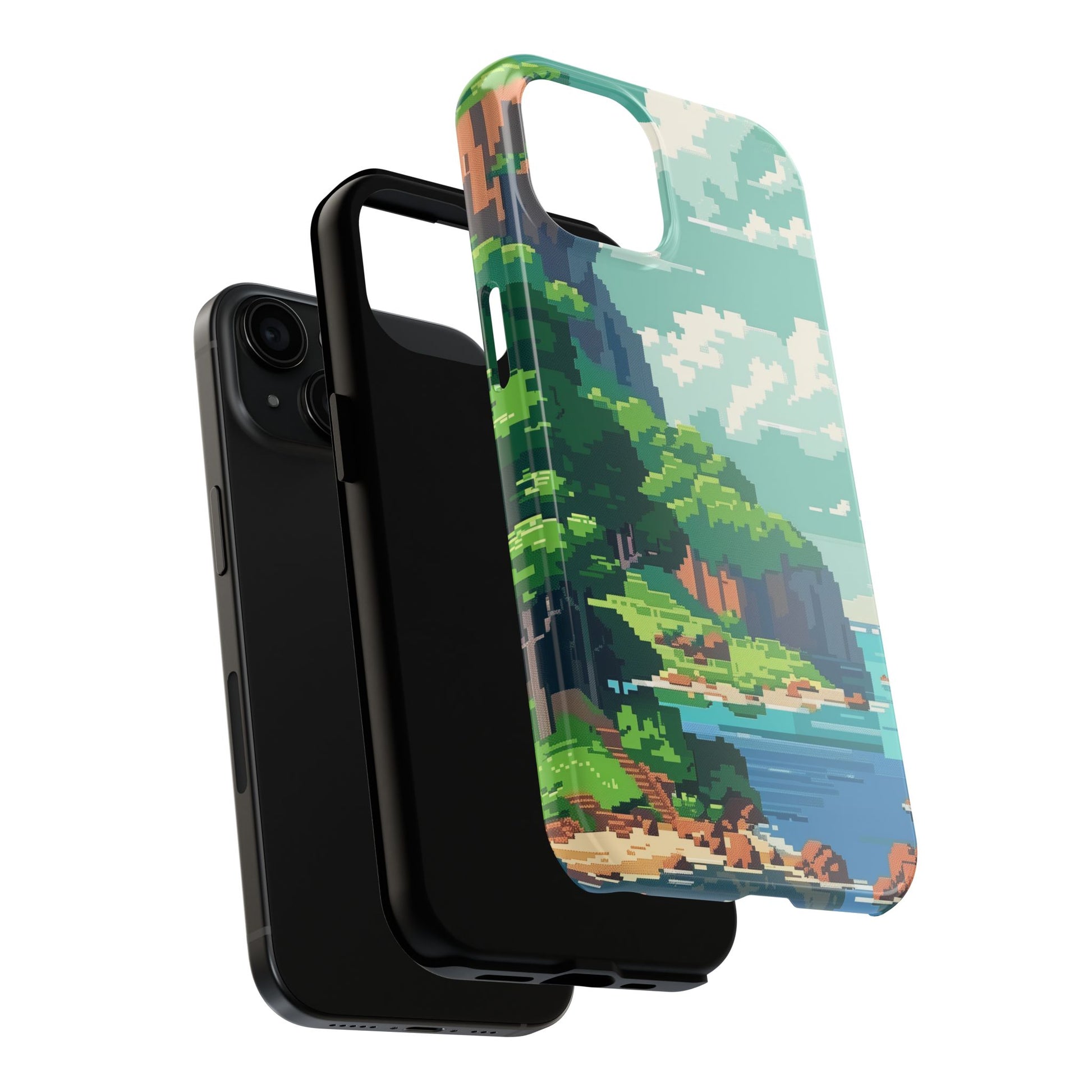 Pixel Art Video Game Landscapes Phone Case, Retro Gaming Pixelated Design, Geeky Gamer Phone Cover, Unique Video Game Art Accessories