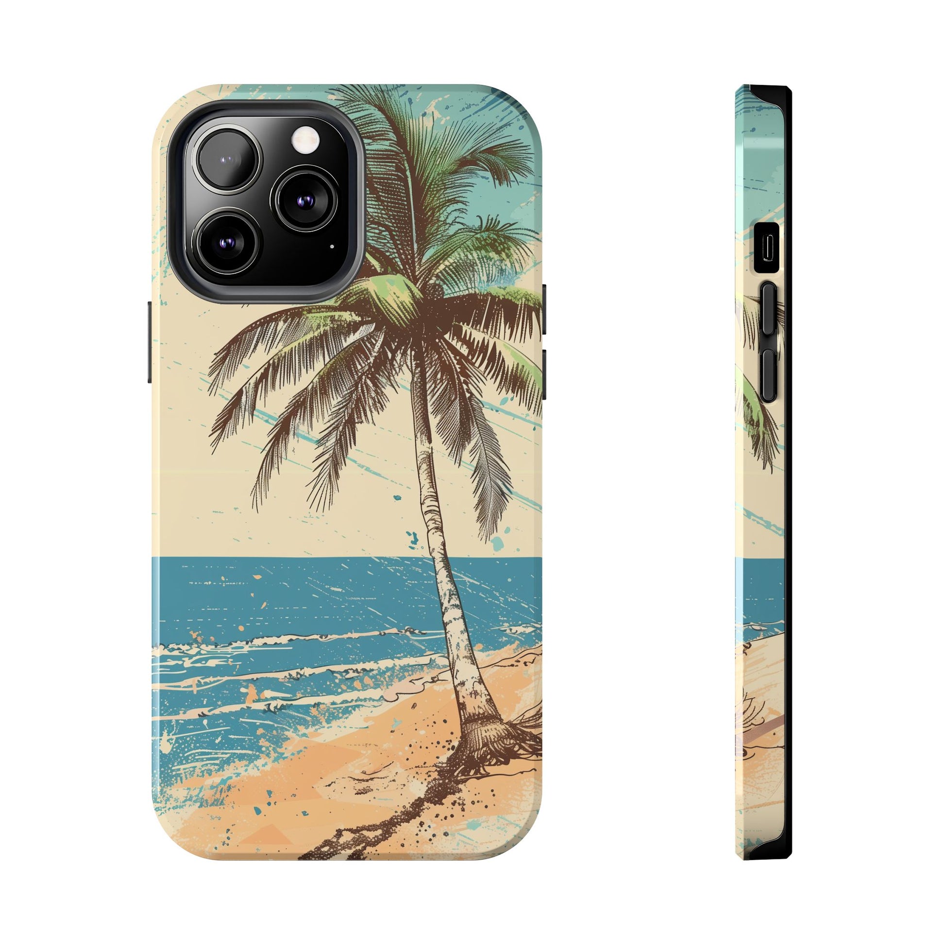 Retro Beach Scene Phone Case, Vintage Tropical Ocean iPhone Case, Summer Beach Phone Cover for iPhone, iphone 15 pro max