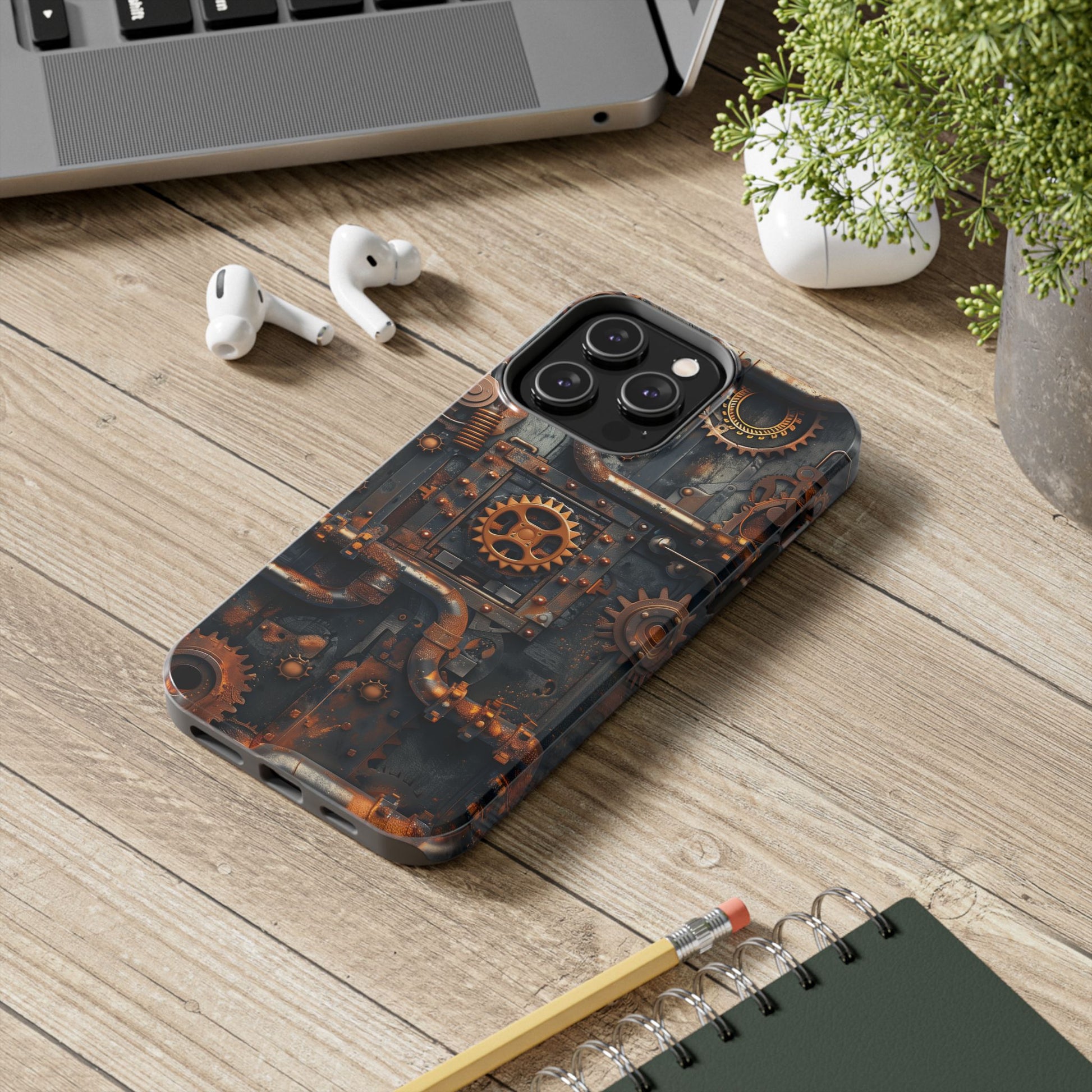 Steampunk Phone Case - Industrial Style Cover with Pipes and Cogs - Unique Steampunk Accessory for Your Phone