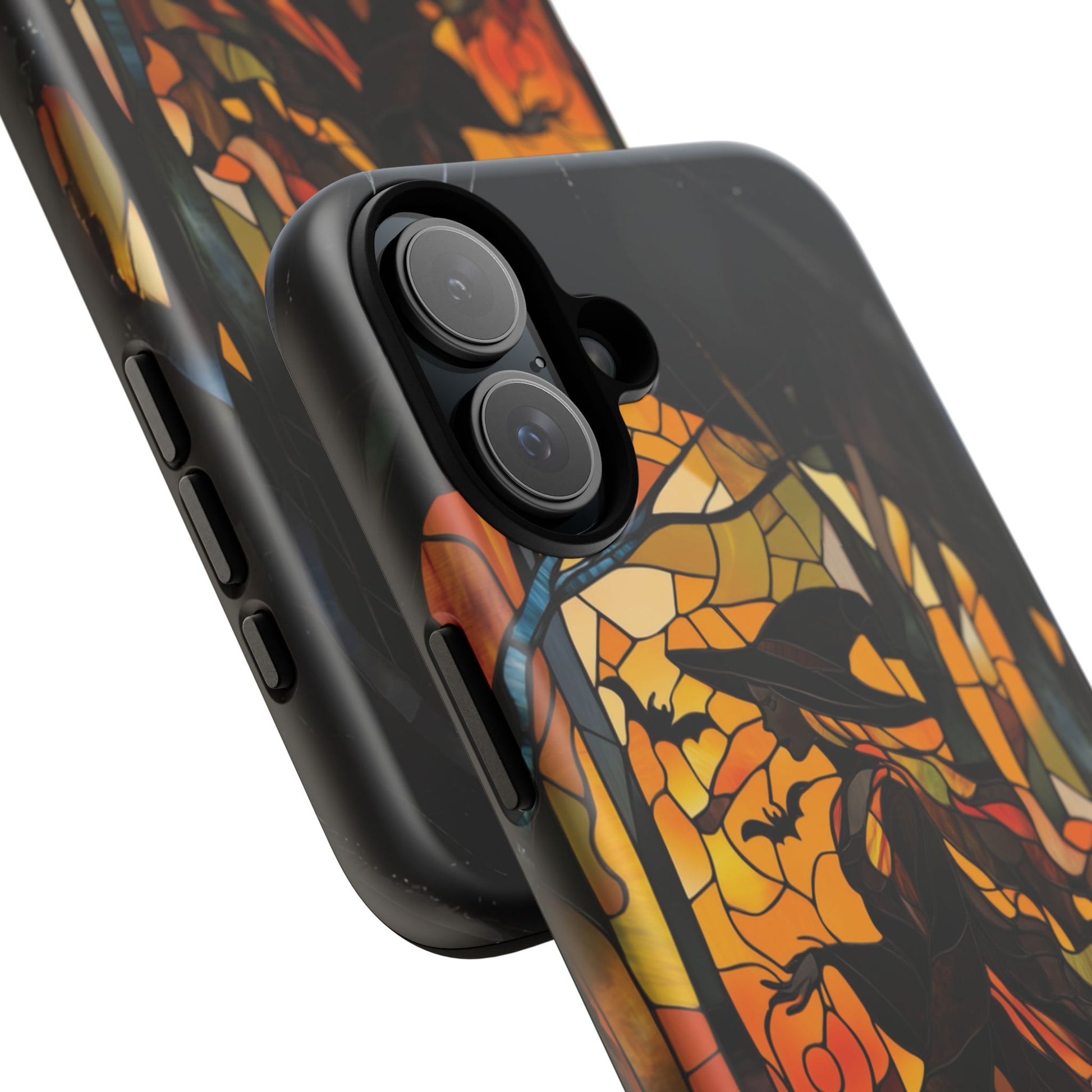 Halloween Witch Stained Glass Effect Dark Academia Spooky Fall Witchy Pumpkin Bats Seasonal Fall Mosaic Case iPhone 13 14 15 16 Pro Max