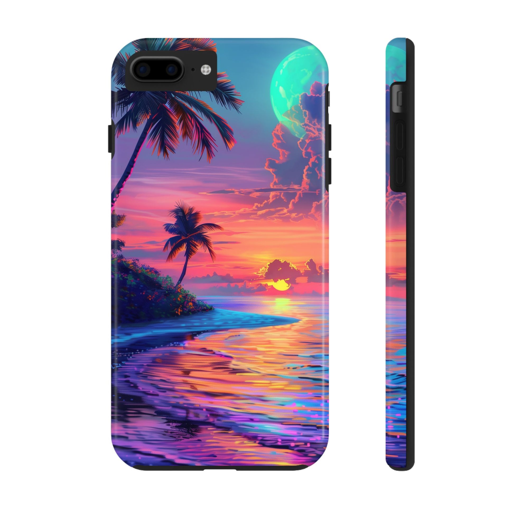 Tough Beach Scene Phone Case - Durable Phone Cover with Lisa Frank Inspired Beach Art - Protective Case with Vibrant Beach Design