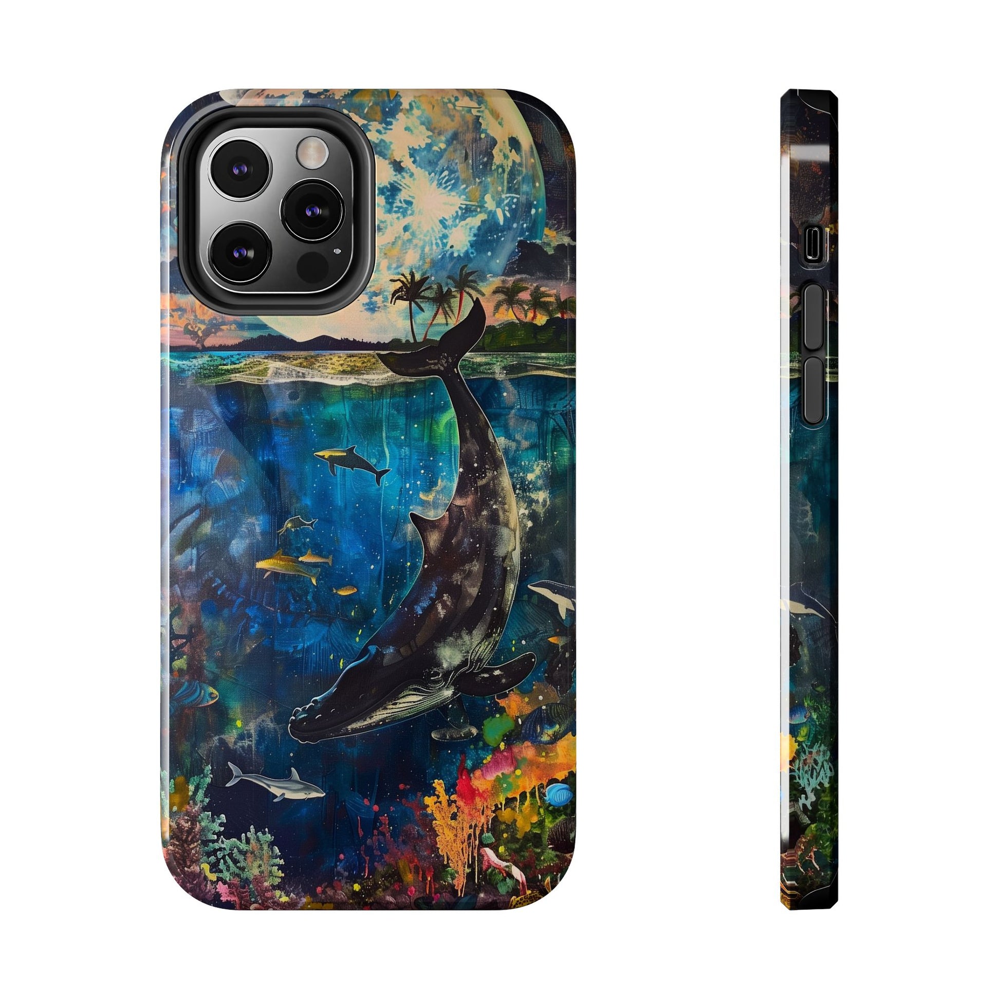 Abstract Moonlit Whale Underwater Phone Case - Durable and Stunning Protective Cover