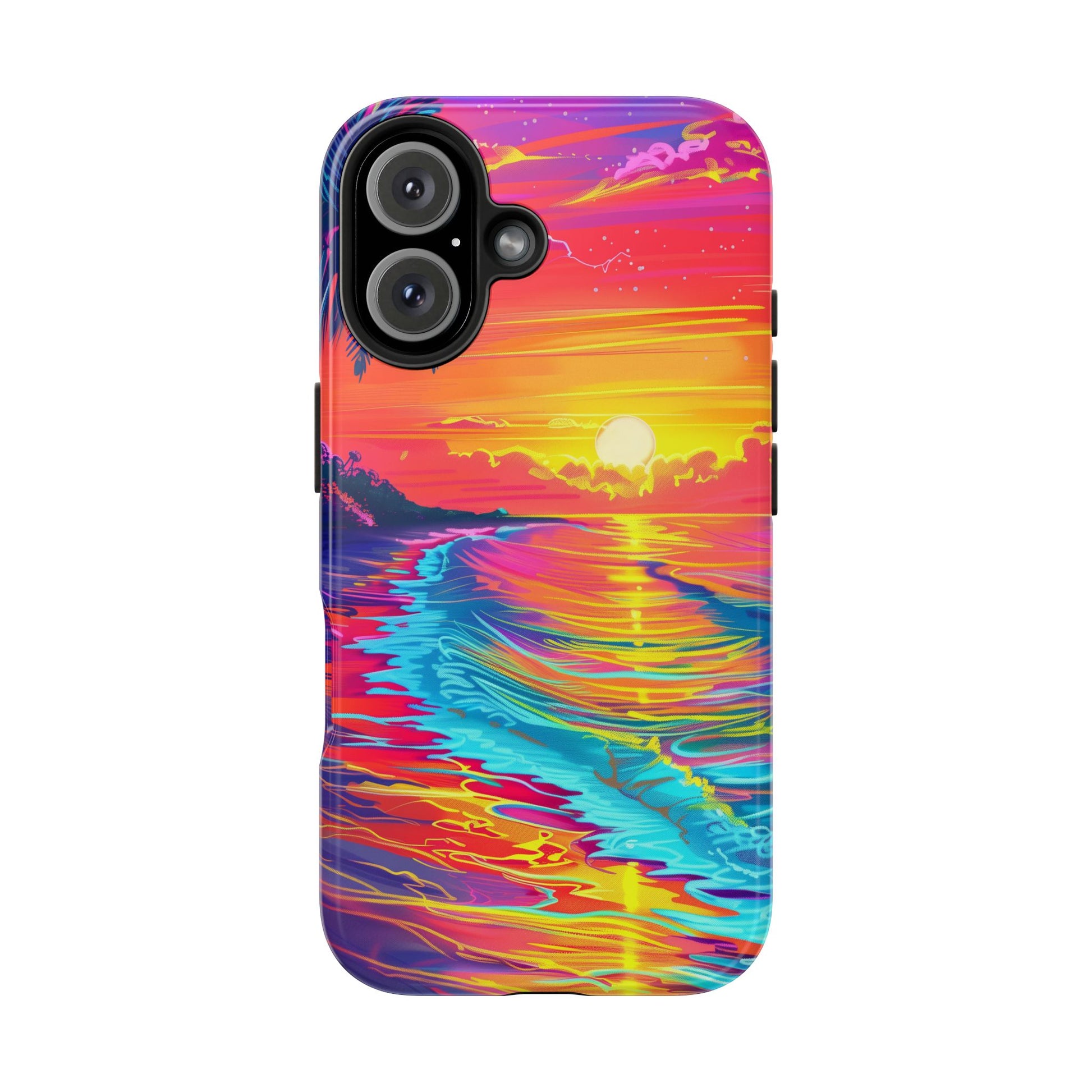 Tough Beach Sunrise Phone Case - Durable Case Lisa Frank Inspired Beach Art - Vibrant Beach Design - Colorful Phone Case for Beach Lovers