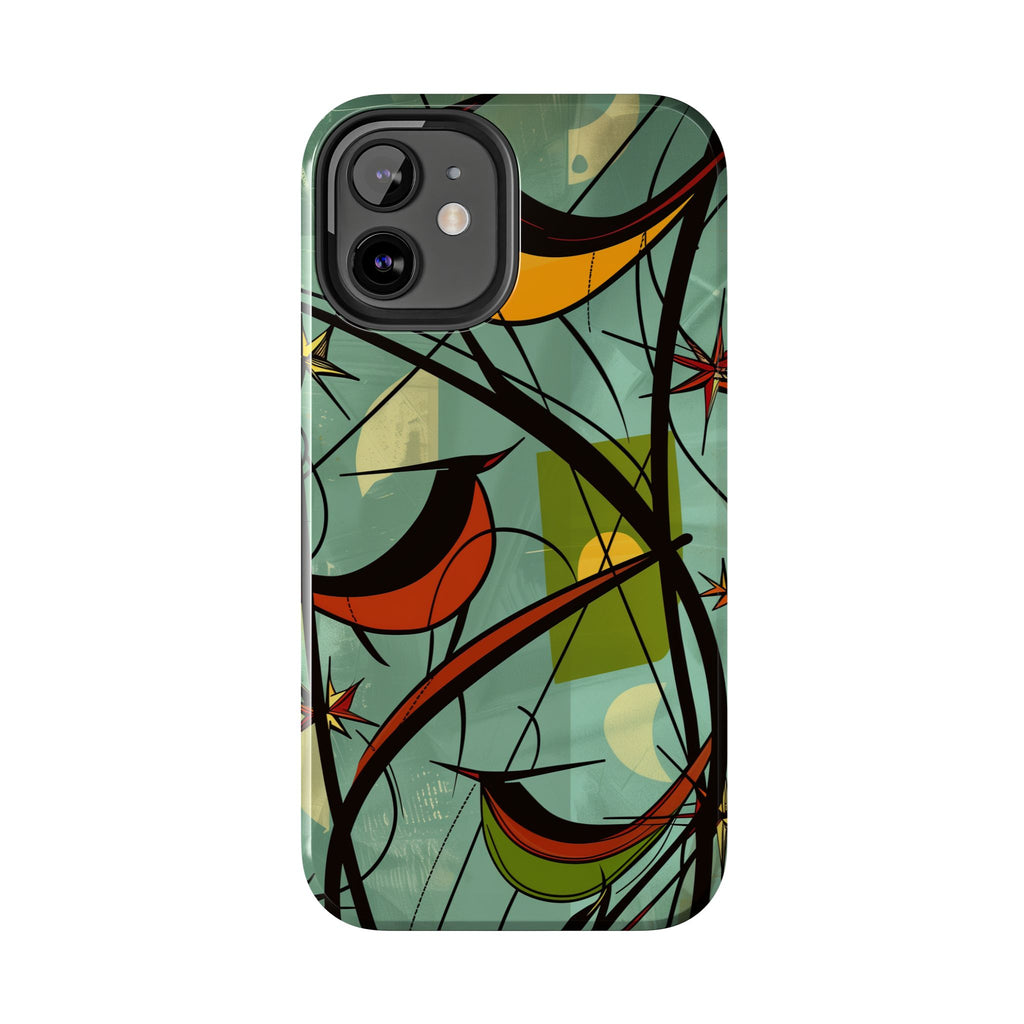 Mid Century Modern Animal Phone Case, Atomic Birds, Bird Iphone Case,Earth Tone Colors, Retro Style Smartphone Cover, iphone 14 Case, Apple