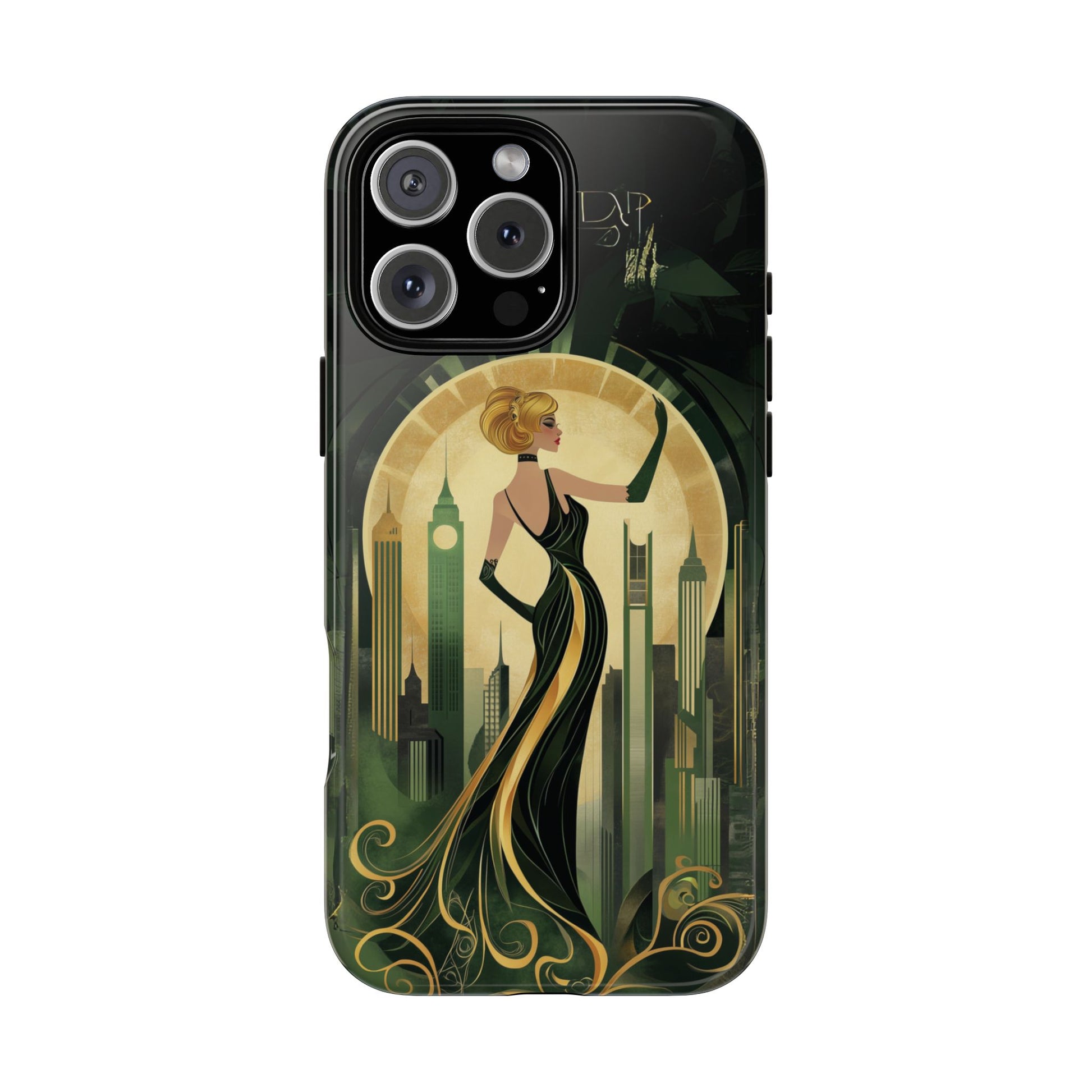 Emerald City Art Deco Flapper Woman Phone Case 1920s Art Nouveau Design in Emerald & Gold Alphonse Mucha Style Gatsby Style Poster