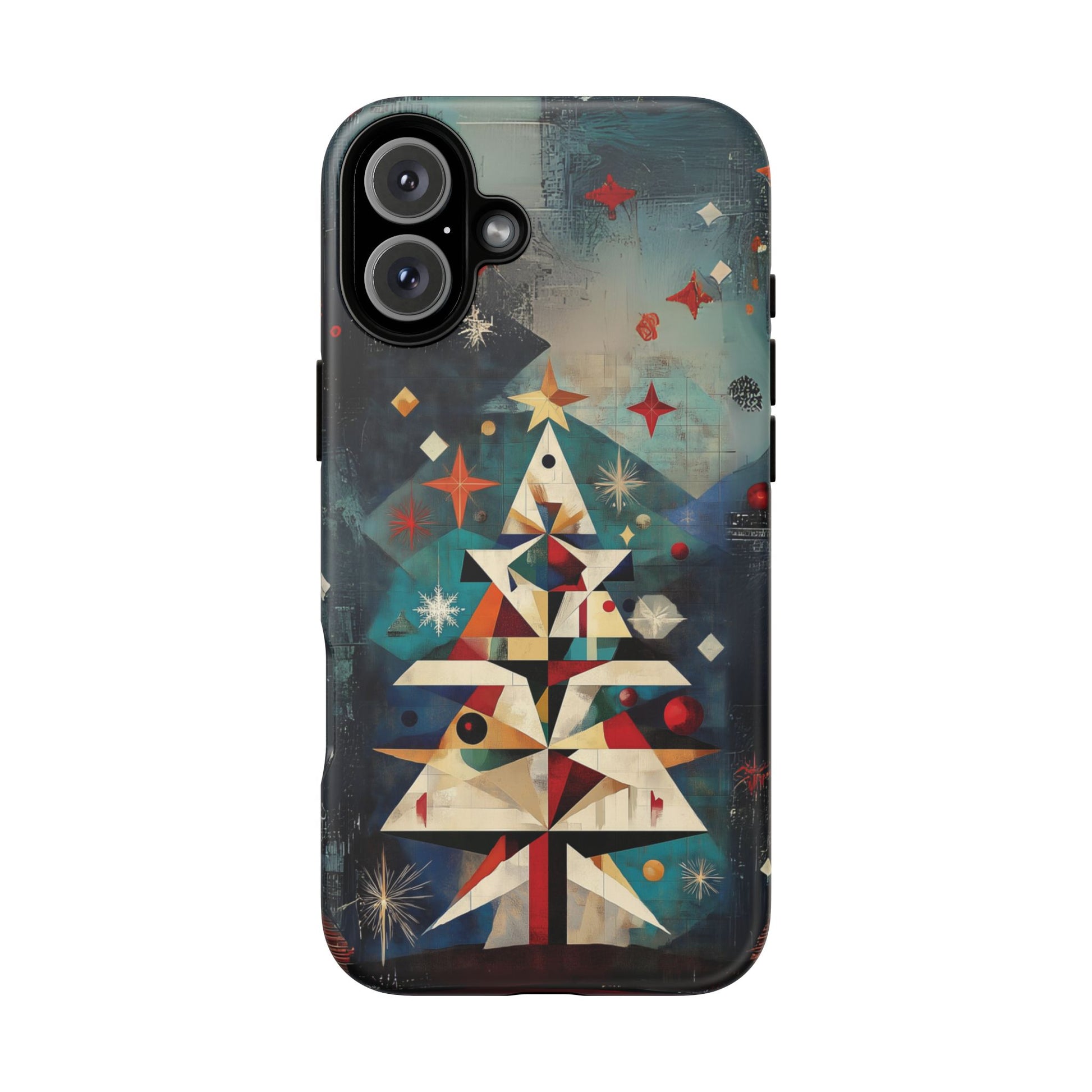 Mosaic Festive Christmas Tree Art Deco Stained Glass Phone Case Rankin Bass Style MidMod Design iPhone 13 14 15 16 Pro Max Pixel Galaxy