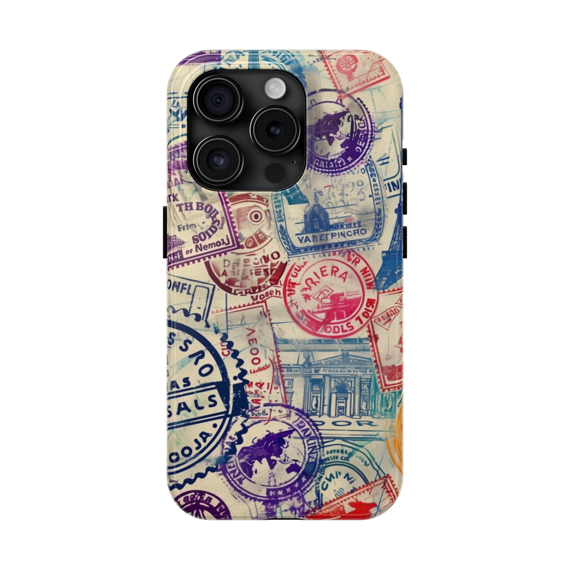 Travel Stamps Tough Phone Case - Durable Vintage Travel Stamps Design - Adventure Inspired Phone Case - Protective Case with travel stamps