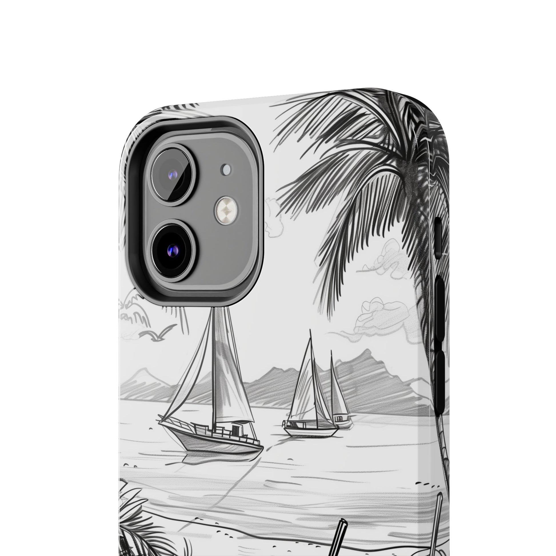 Beach Vibes Phone Case: Hand-Drawn Tiki Drinks & Tropical Paradise Design