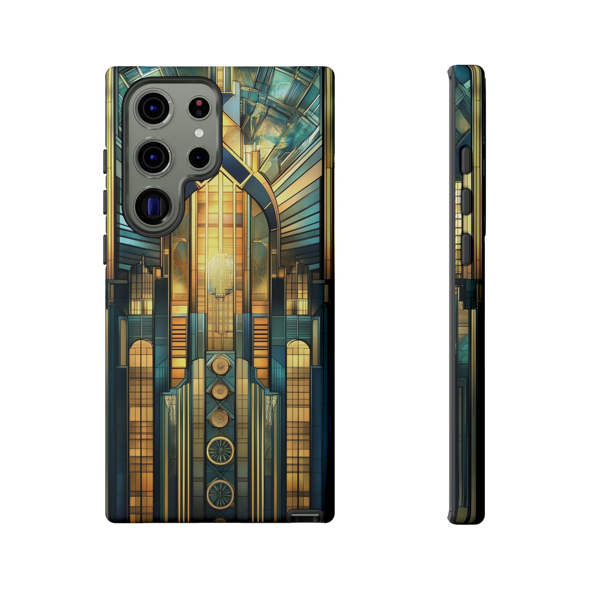 Phone Case Art Deco City Frank Lloyd Wright Teal Gold Protective Covers, Stylish Accessories, Great Gatsby Noir Nouveau iPhone 14 15 16 Pro