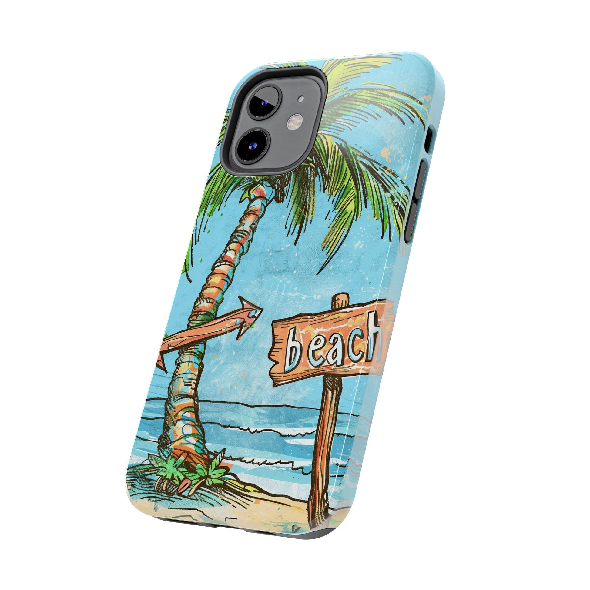 Durable Phone Case with Beach Scene and Palm Tree - Tropical Paradise Protective Cover