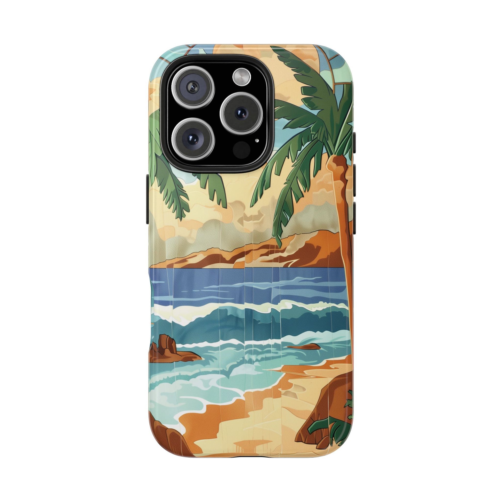 Retro Beach Scene Phone Case, Vintage Tropical Ocean iPhone Case, Summer Beach Phone Cover for iPhone, iphone 15 pro max