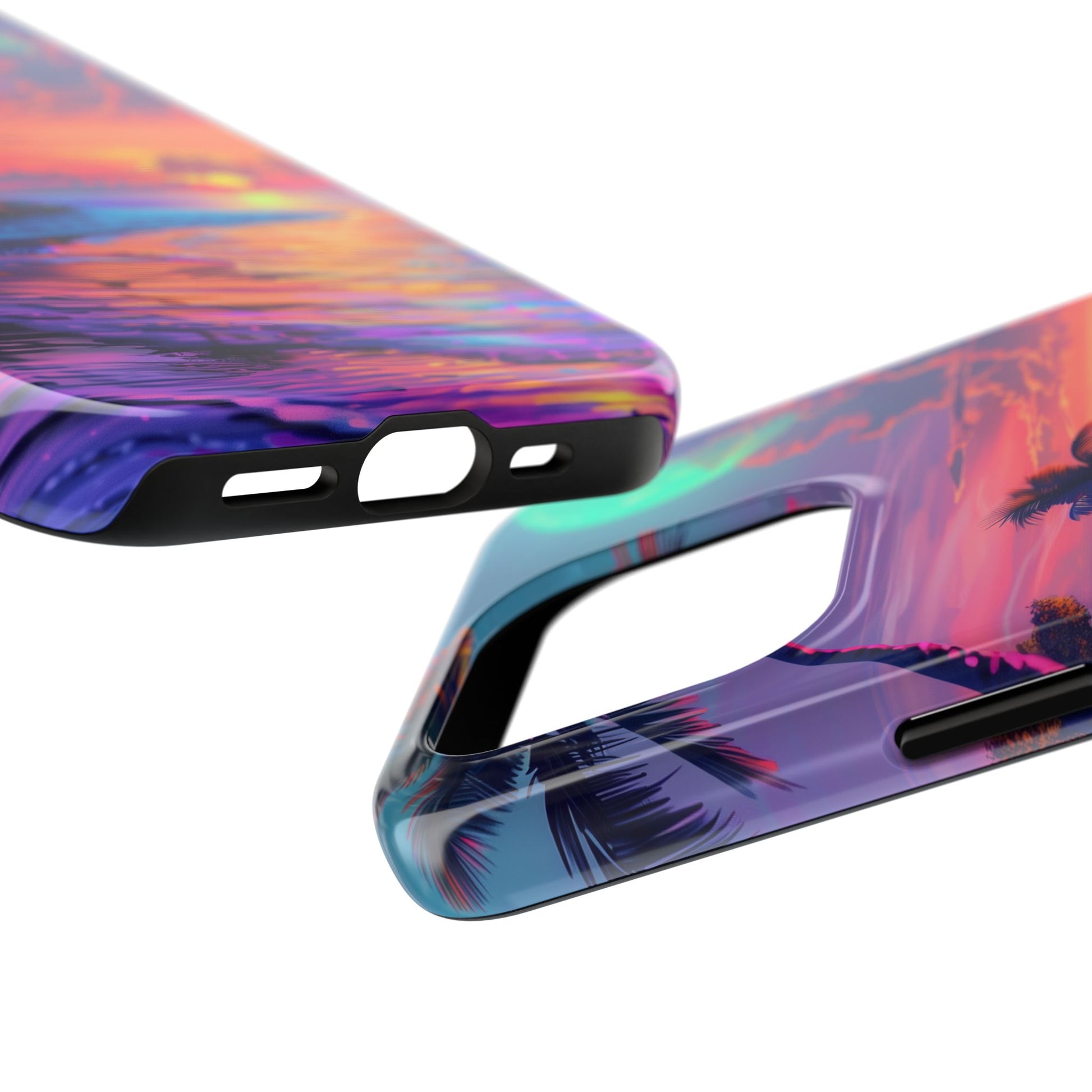 Tough Beach Scene Phone Case - Durable Phone Cover with Lisa Frank Inspired Beach Art - Protective Case with Vibrant Beach Design