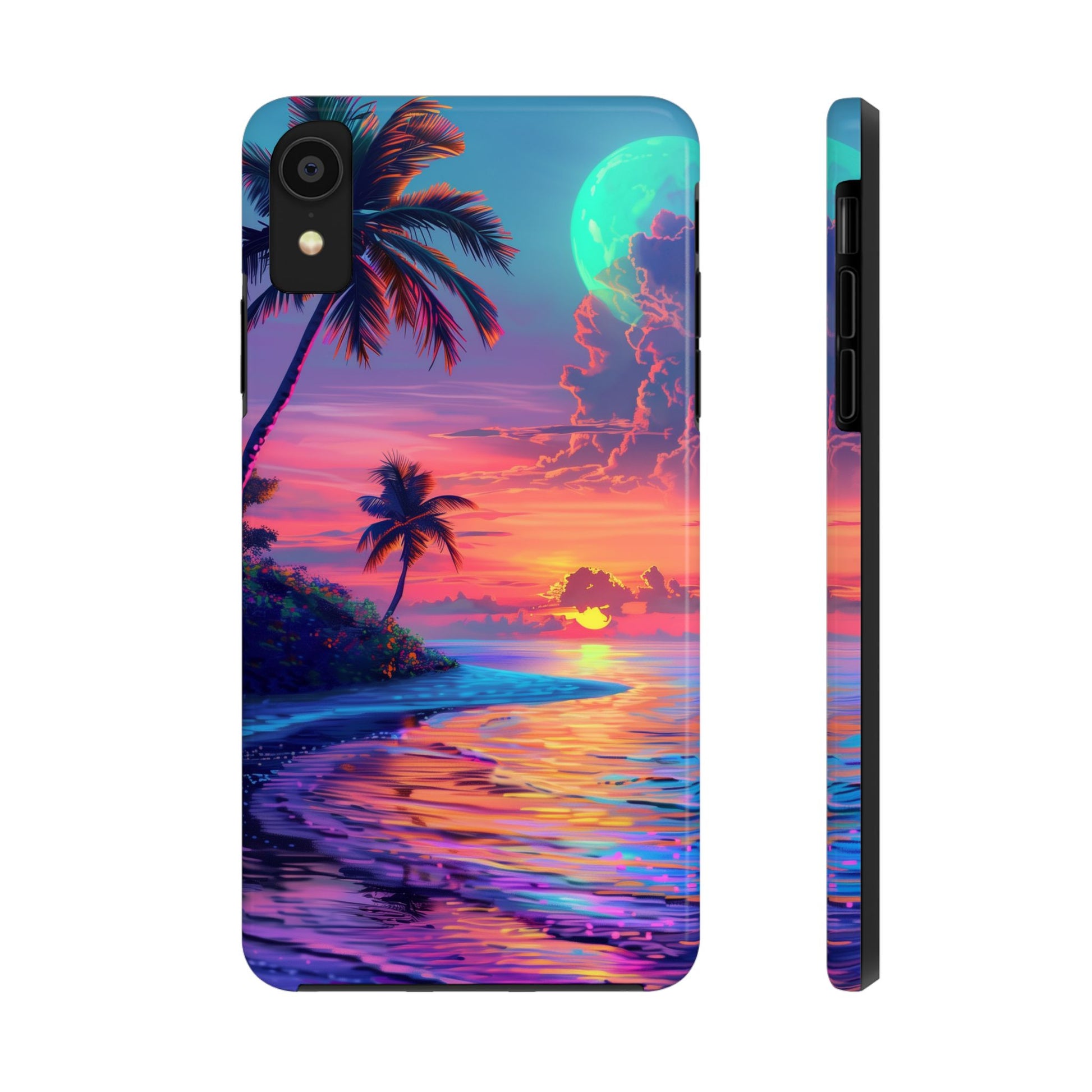 Tough Beach Scene Phone Case - Durable Phone Cover with Lisa Frank Inspired Beach Art - Protective Case with Vibrant Beach Design