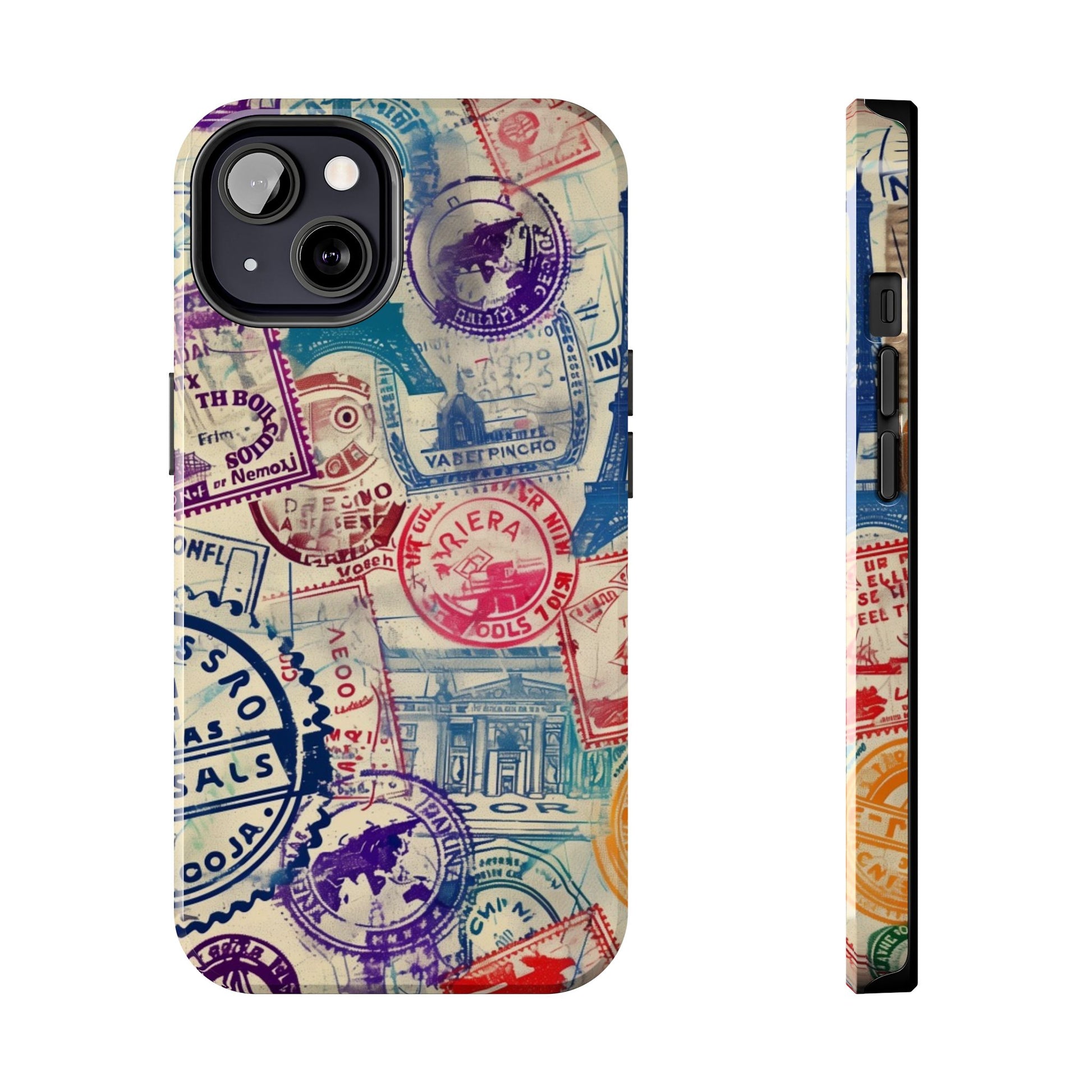 Travel Stamps Tough Phone Case - Durable Vintage Travel Stamps Design - Adventure Inspired Phone Case - Protective Case with travel stamps
