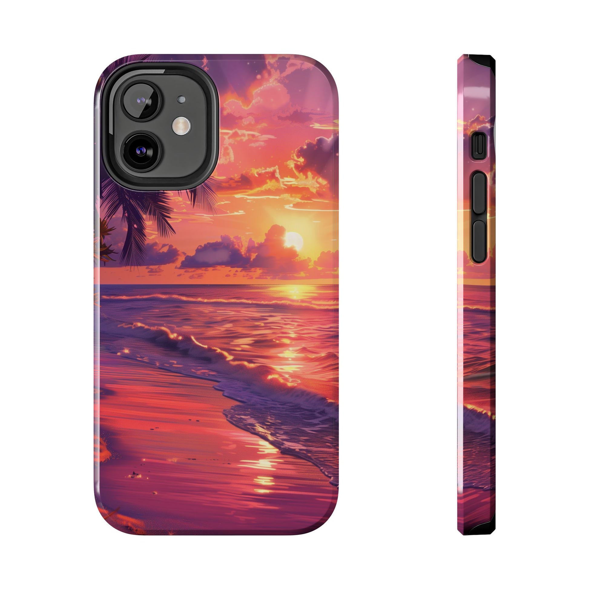 Tough Beach Scene Sunrise - Durable Case Lisa Frank Inspired Beach Art - Vibrant Beach Design - Colorful Phone Case for Beach Lovers