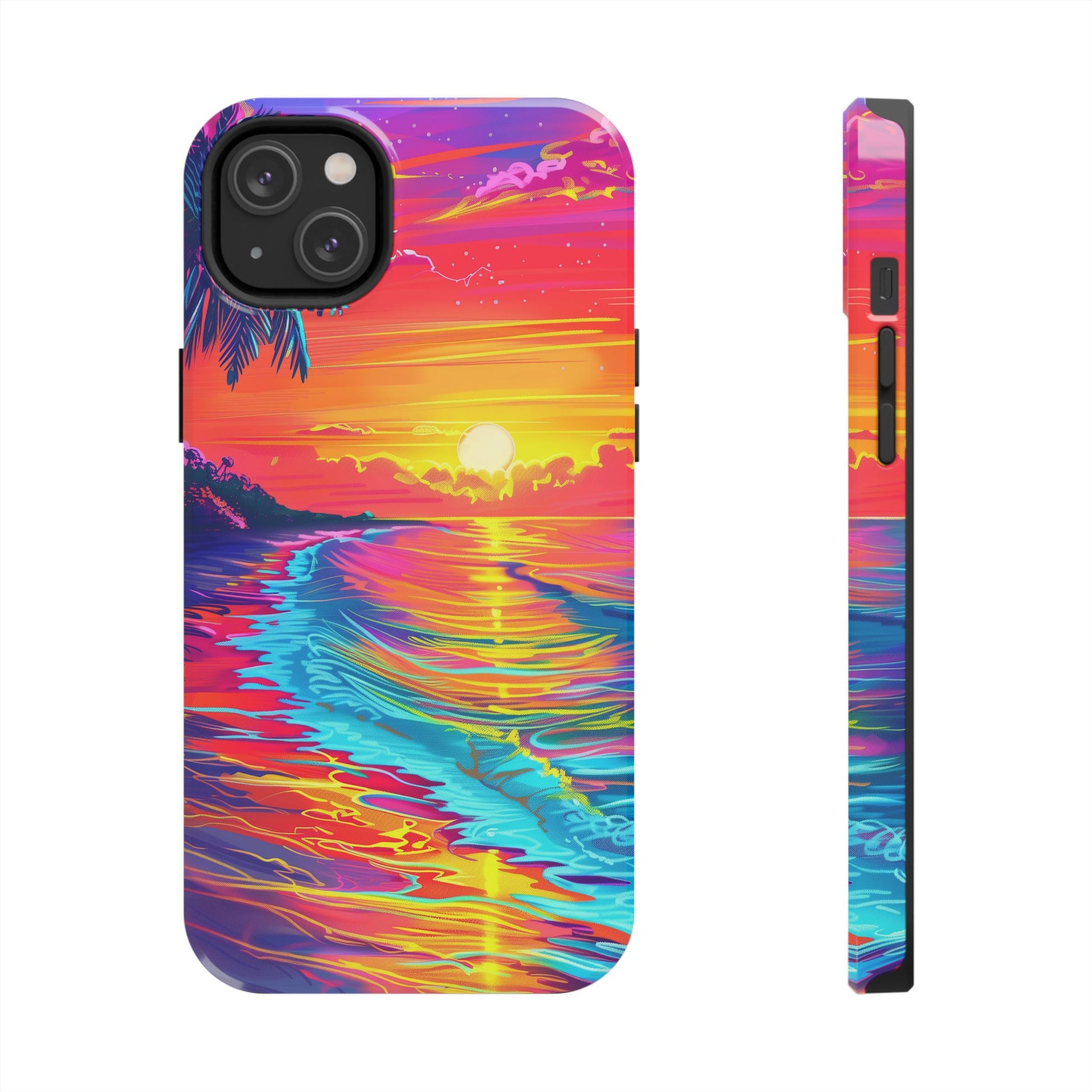 Tough Beach Sunrise Phone Case - Durable Case Lisa Frank Inspired Beach Art - Vibrant Beach Design - Colorful Phone Case for Beach Lovers