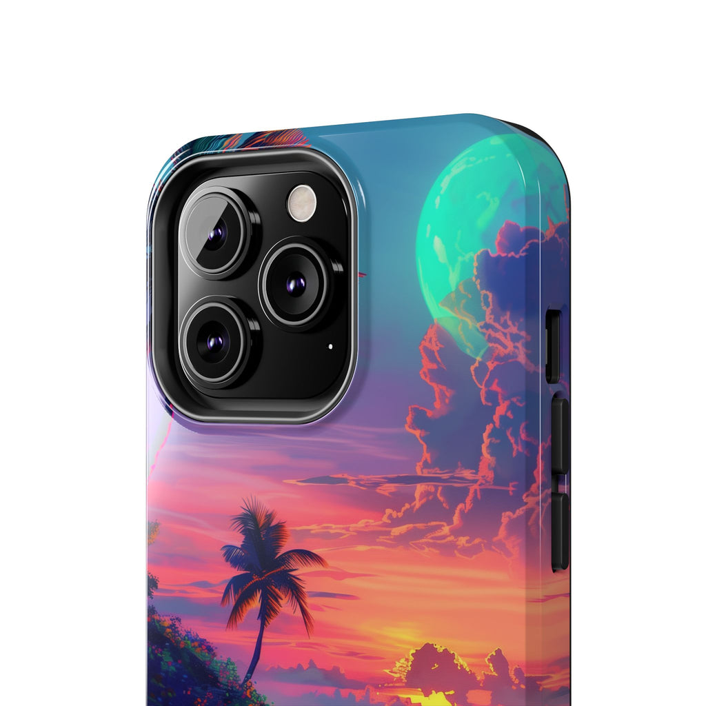 Tough Beach Scene Phone Case - Durable Phone Cover with Lisa Frank Inspired Beach Art - Protective Case with Vibrant Beach Design