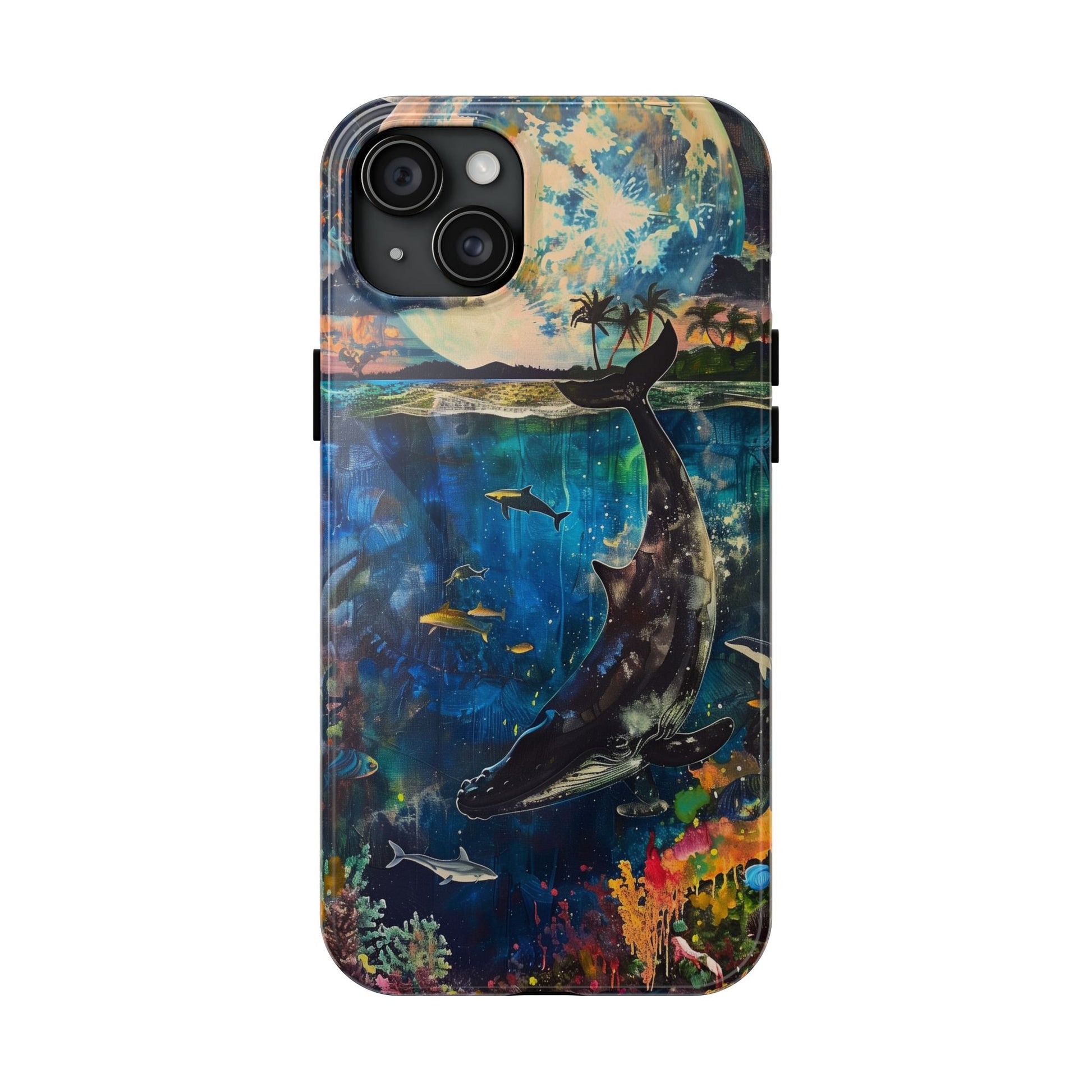 Abstract Moonlit Whale Underwater Phone Case - Durable and Stunning Protective Cover
