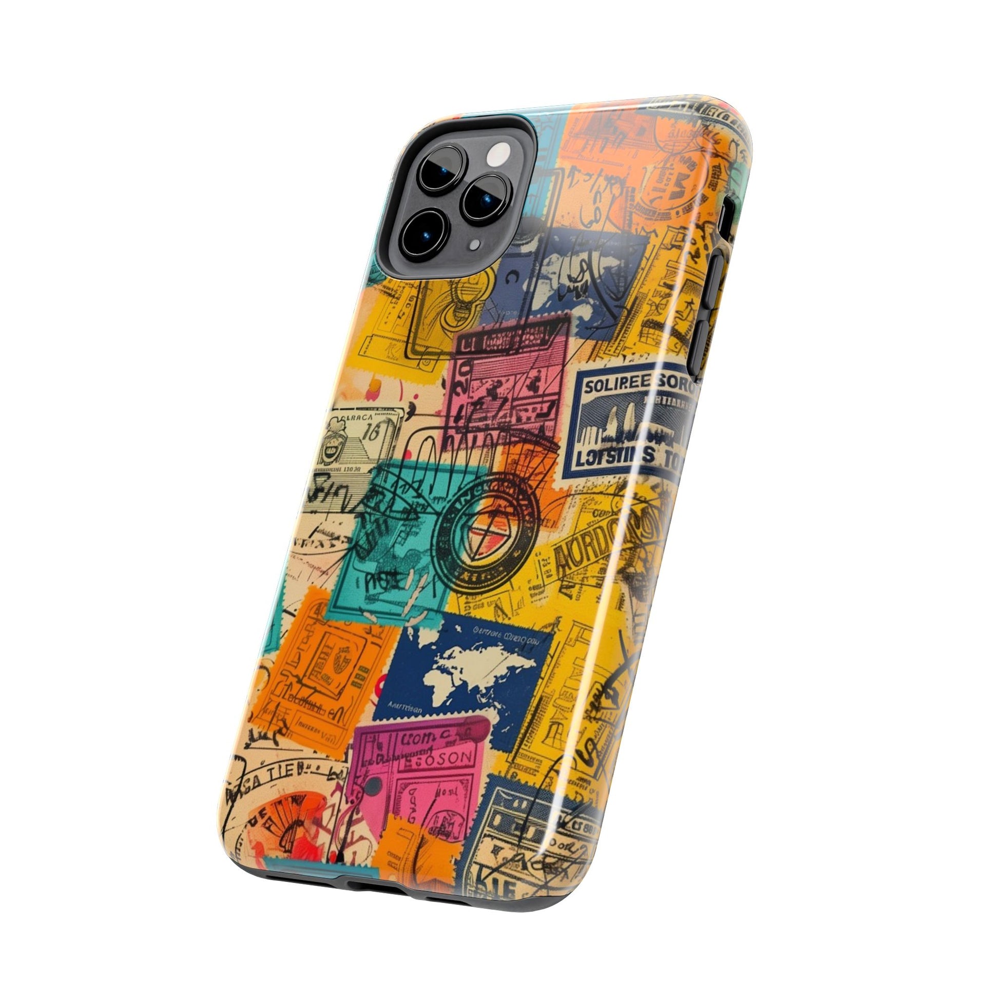 Travel Stamps Tough Case - Durable iPhone case Vintage Travel Stamps Design - Adventure Inspired Case - Protective Global Destination Prints