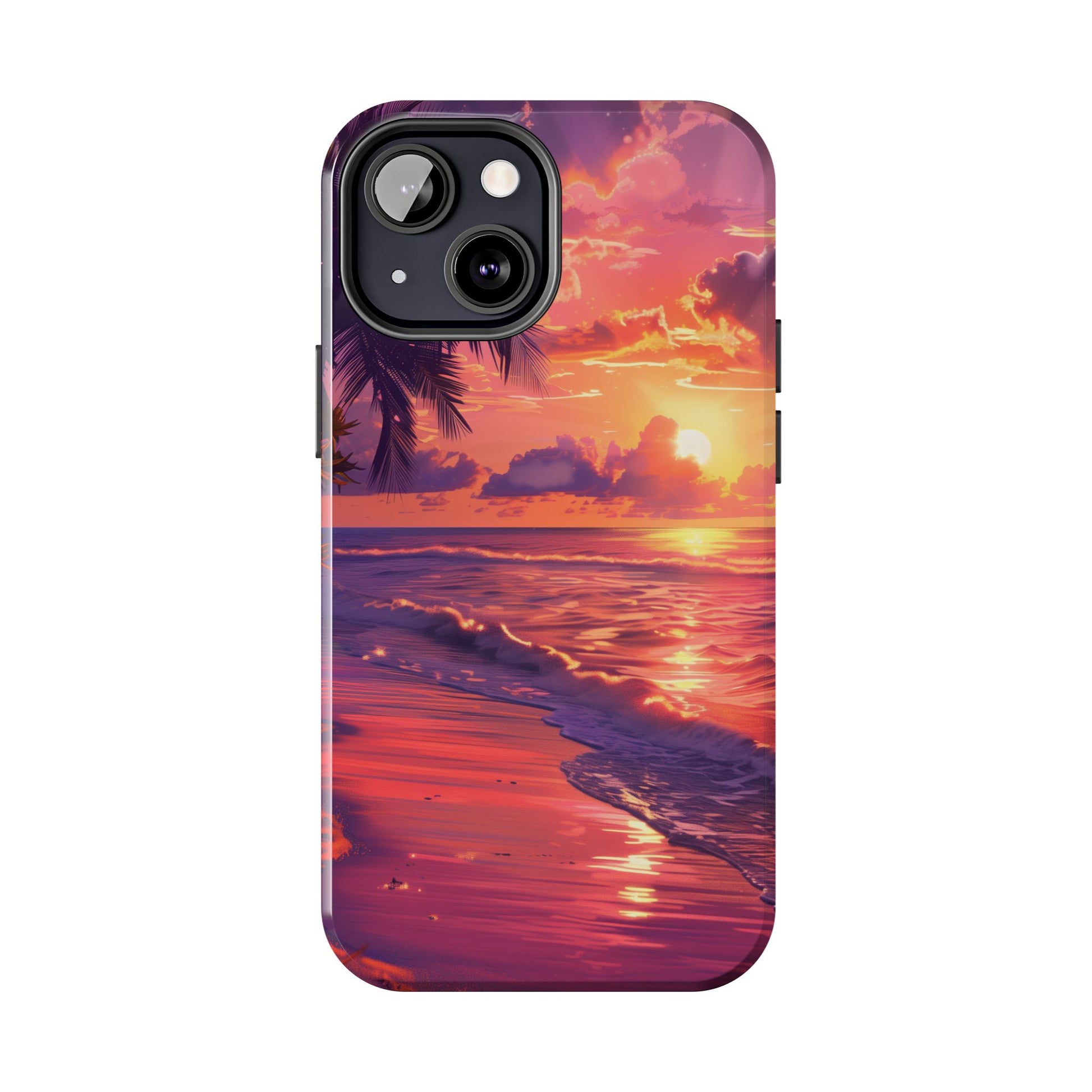 Tough Beach Scene Sunrise - Durable Case Lisa Frank Inspired Beach Art - Vibrant Beach Design - Colorful Phone Case for Beach Lovers