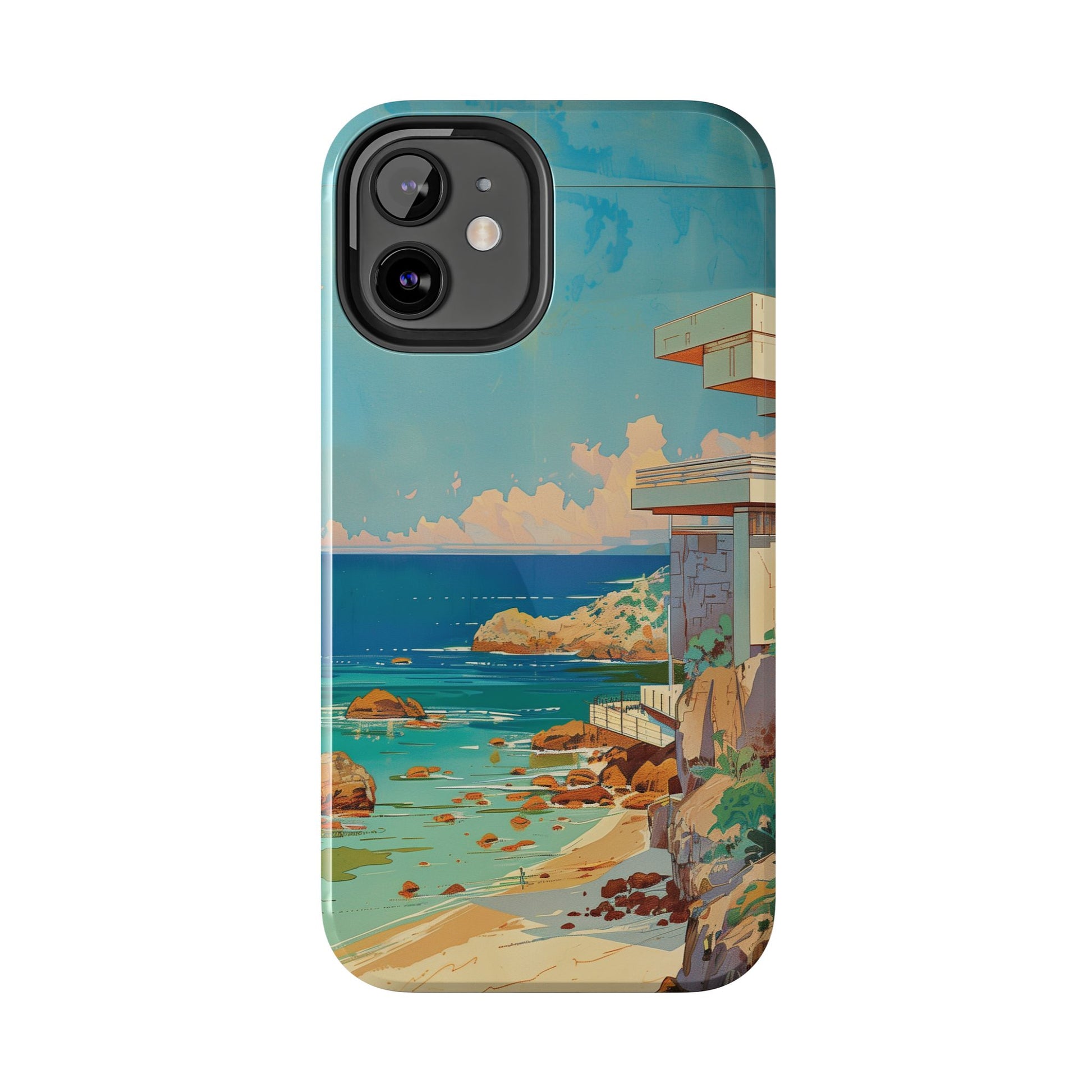 Retro Beach Scene Phone Case, Vintage Tropical Ocean iPhone Case, Summer Beach Phone Cover for iPhone, iphone 15 pro max
