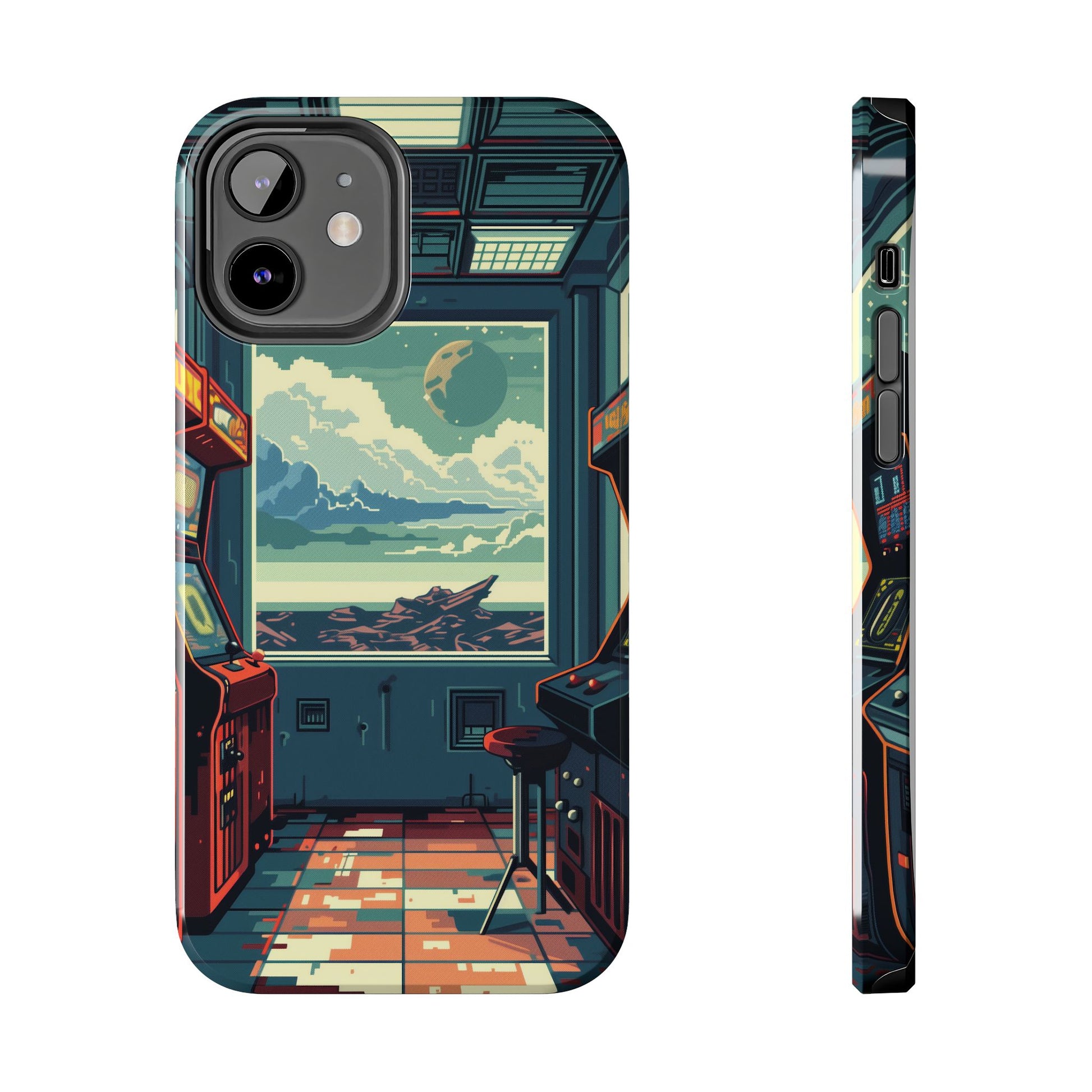 Durable iPhone Case with Outer Space Arcade Design - Protective Space Themed Cover - Fun and Sturdy Phone Accessory - Retro Gift