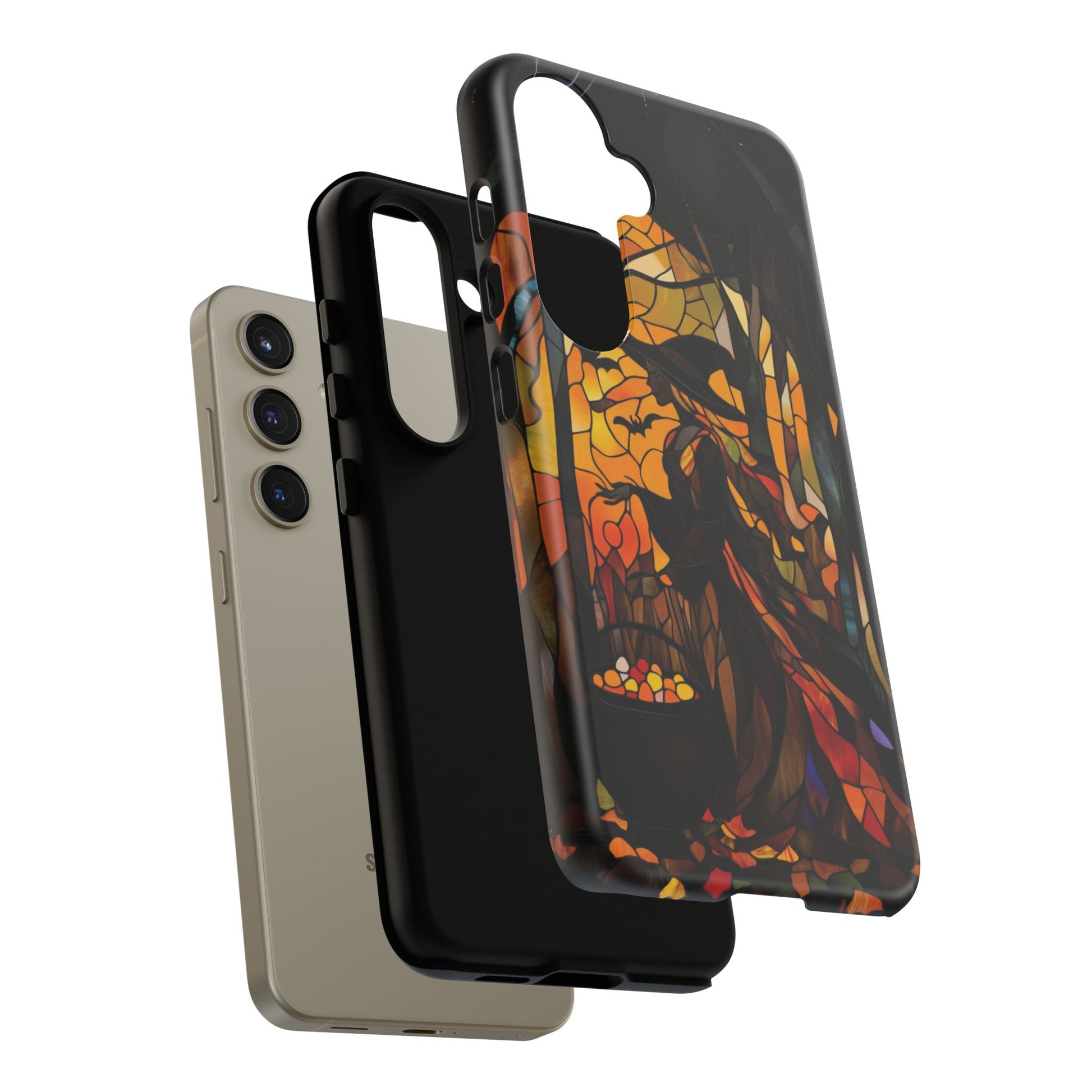 Halloween Witch Stained Glass Effect Dark Academia Spooky Fall Witchy Pumpkin Bats Seasonal Fall Mosaic Case iPhone 13 14 15 16 Pro Max