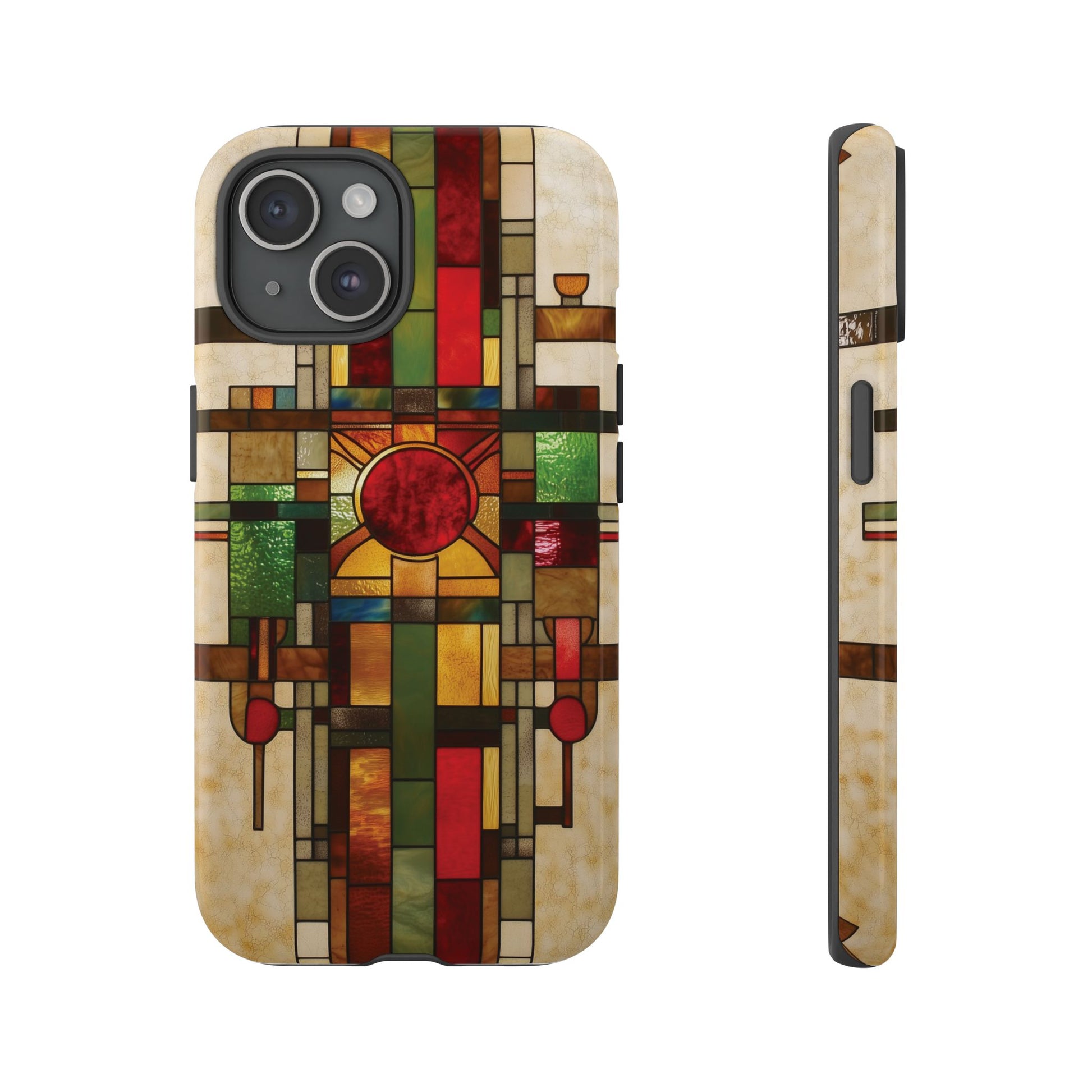 Art Deco Stained Glass Phone Case Frank Lloyd Wright Cottage Core Usonian Prairie Style Geometric Stylish  iPhone 14 15 16 Pro