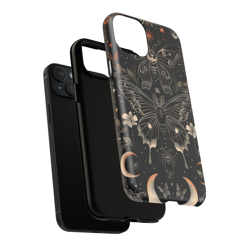 Celestial Dark Academia Phone Case Magical Moth Vintage Witchcraft Cover Esoteric Nature Art iPhone 14 15 Pro Max