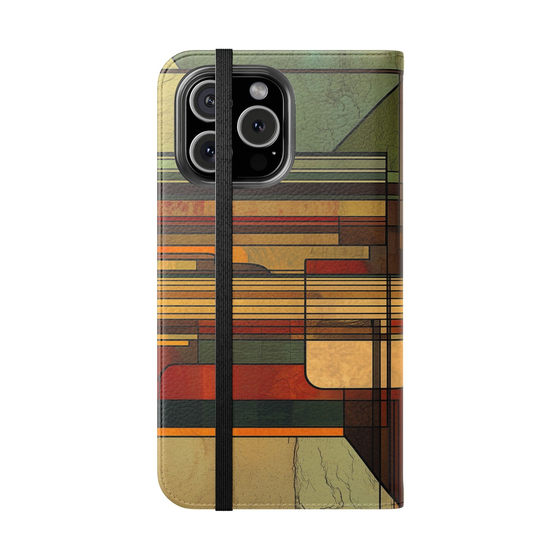 Art Deco Flip Case Prairie Style Stained Glass Inspired by Frank Lloyd Wright, Phone Covers, Colorful Protective Accessories, Unique