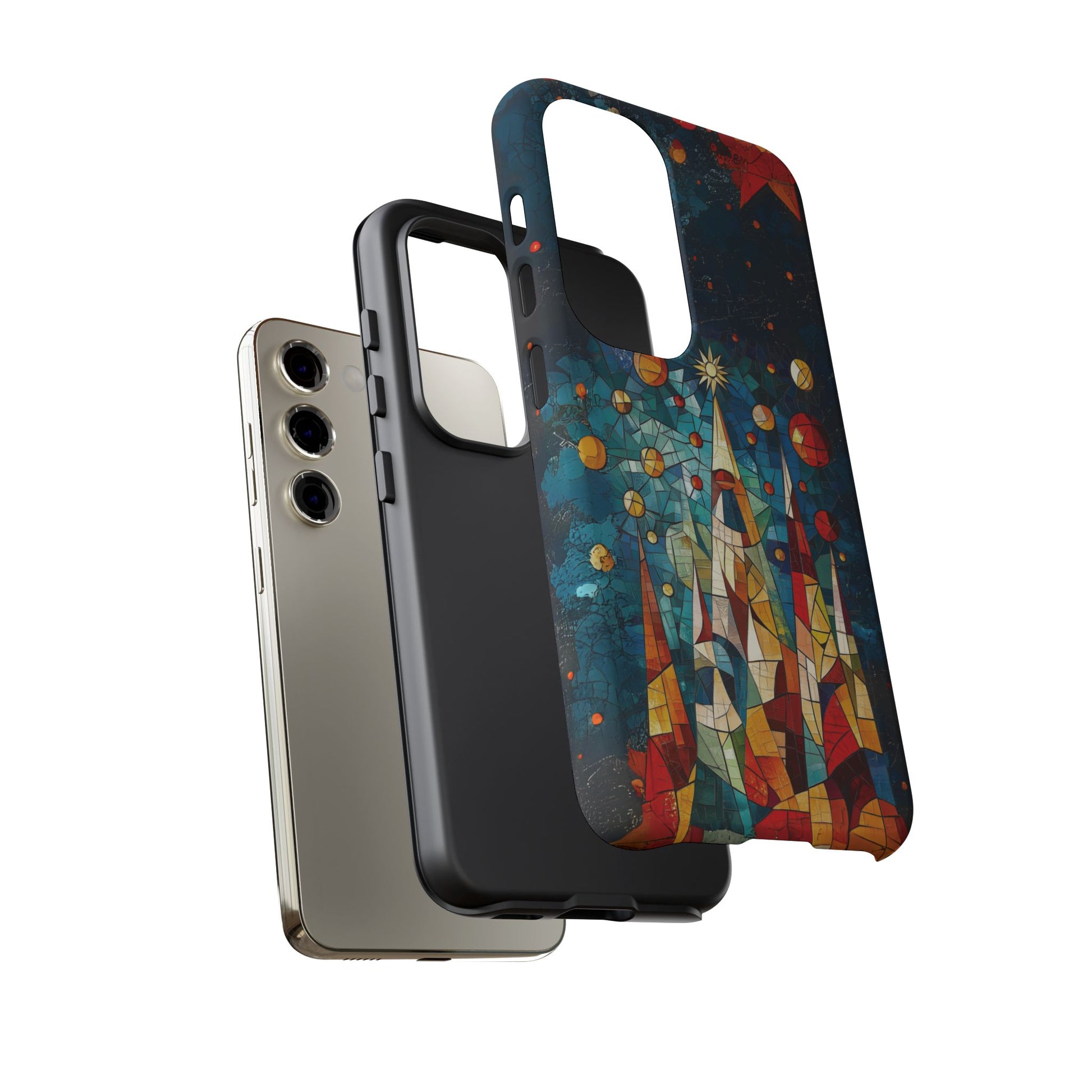 Mosaic Festive Christmas Tree Grove Art Deco Stained Glass Phone Case Rankin Style MidMod Design iPhone 13 14 15 16 Pro Max Pixel Galaxy
