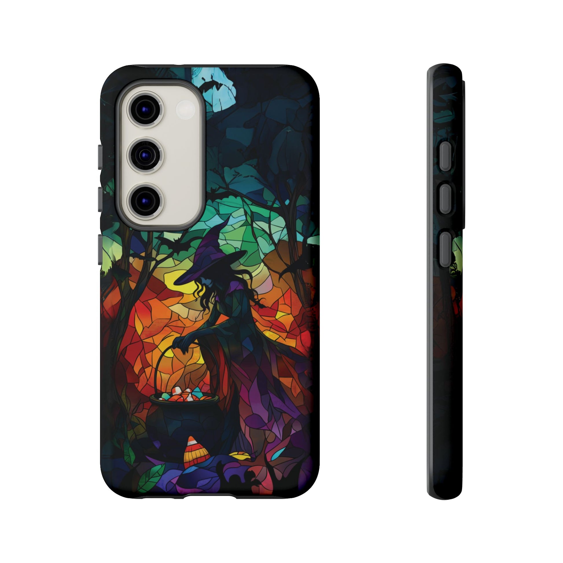 Halloween Witch Stained Glass Dark Academia Spooky Fall Witchy Pumpkin Bats Seasonal Fall Mosaic Case iPhone 13 14 15 16 Pro Max