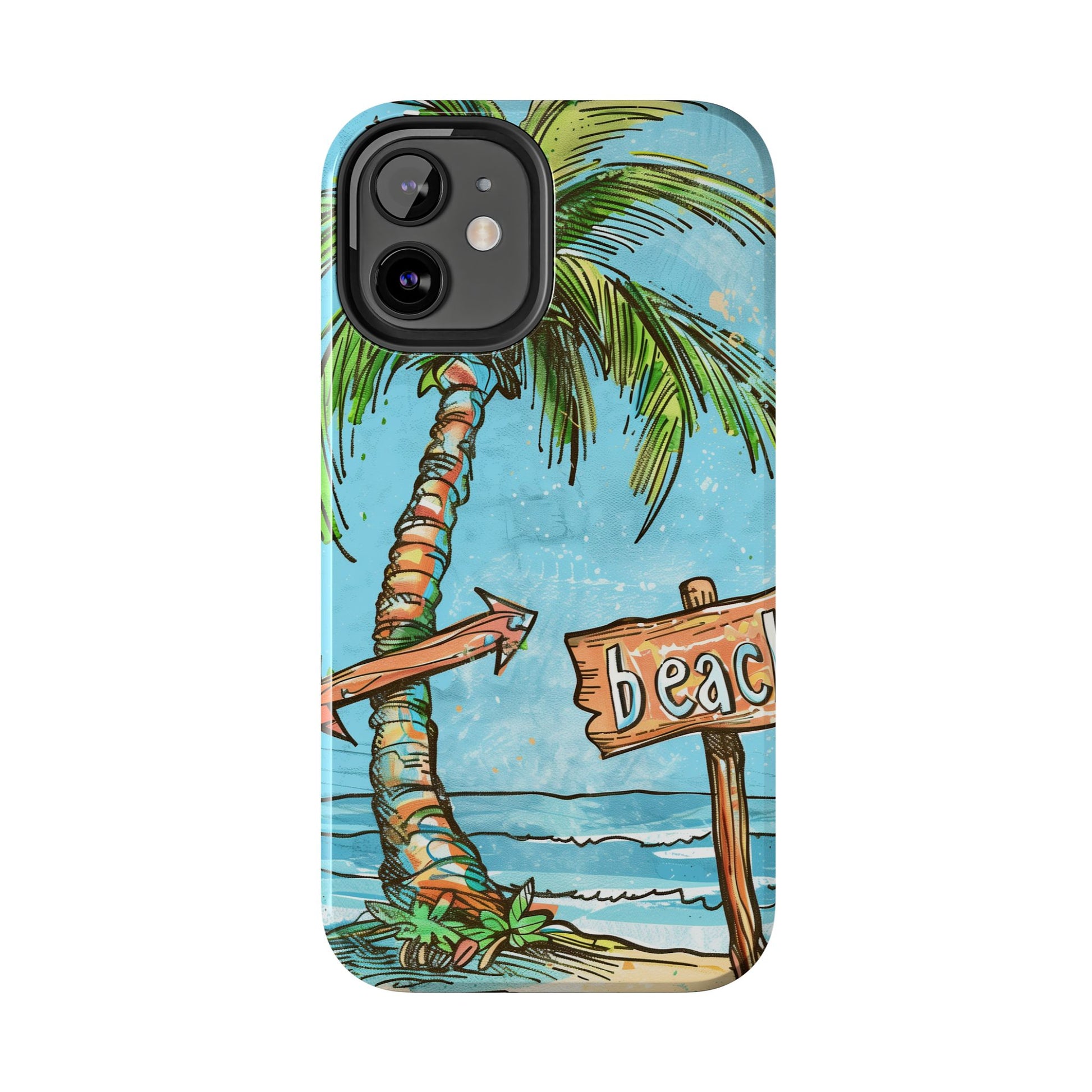 Durable Phone Case with Beach Scene and Palm Tree - Tropical Paradise Protective Cover