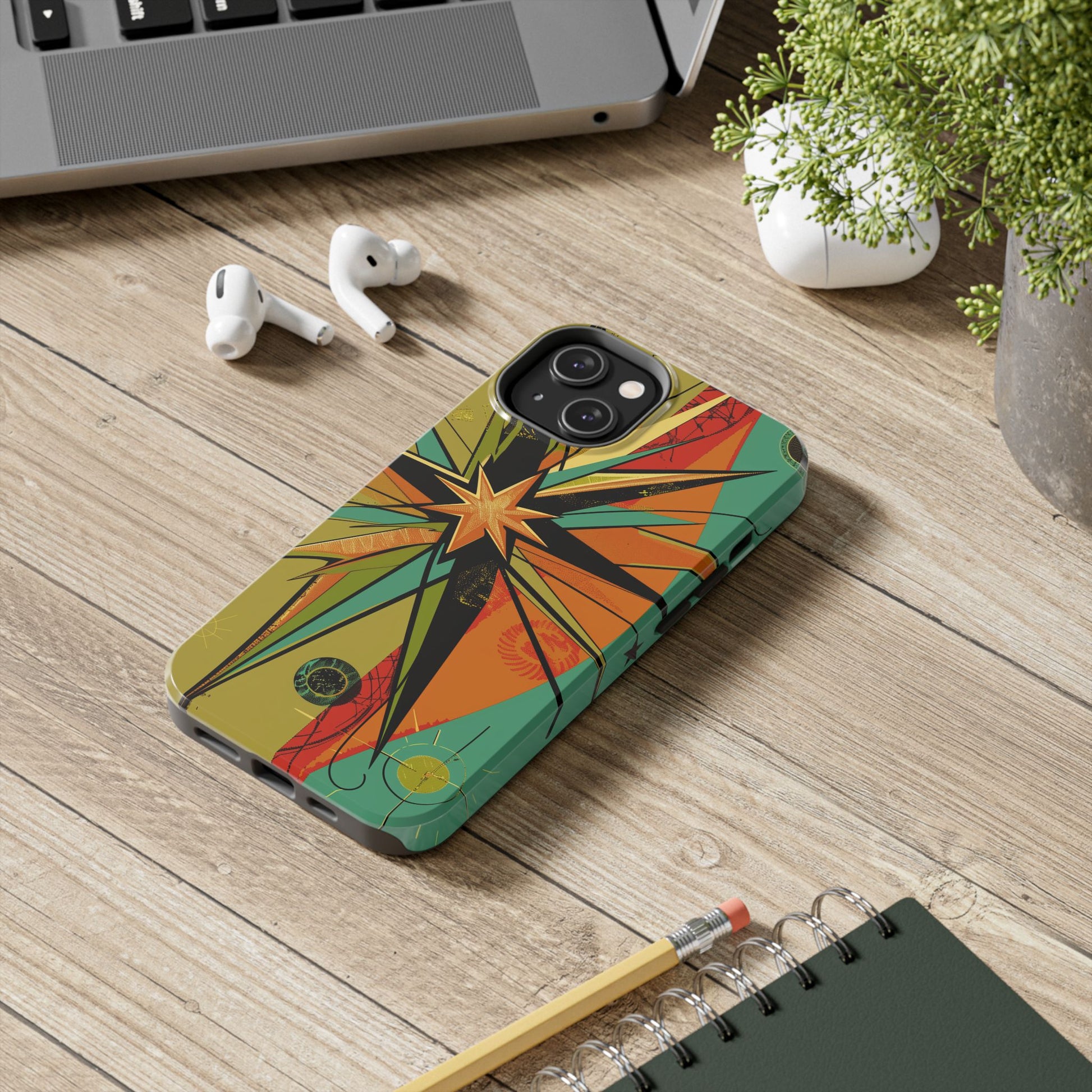 Mid Century Modern Star Design Phone Case, Earth Tone Colors, Retro Style Smartphone Cover, Vintage Phone Case, iPhone 14 Case, Apple iPhone