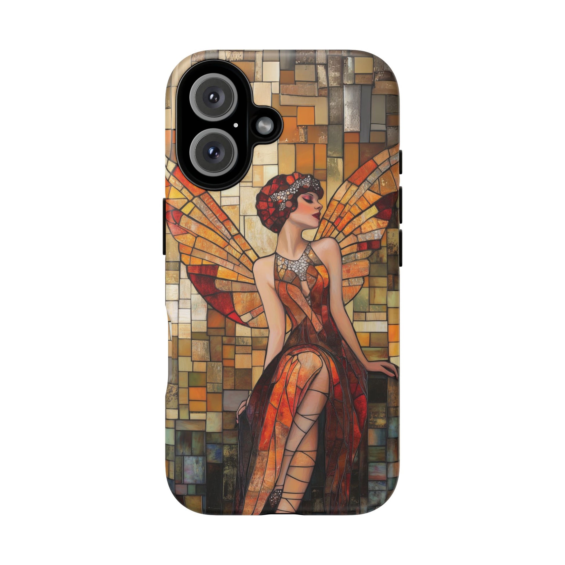 Phone Case Art Deco Flapper Fairy Woman Mosaic Stained 1920s Art Nouveau Design in Red Yellow Orange Alphonse Mucha Gatsby Style Poster