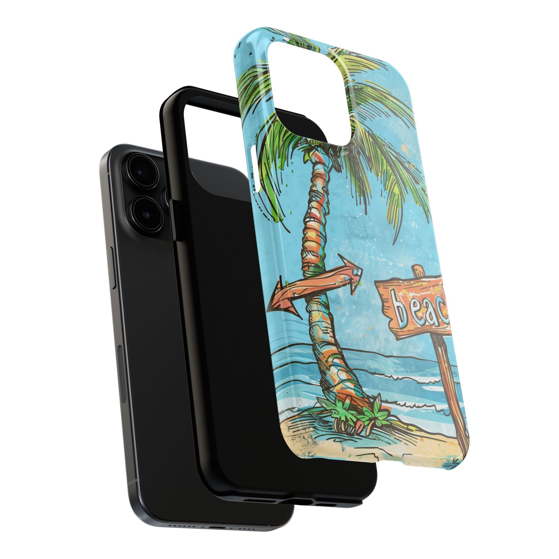 Durable Phone Case with Beach Scene and Palm Tree - Tropical Paradise Protective Cover