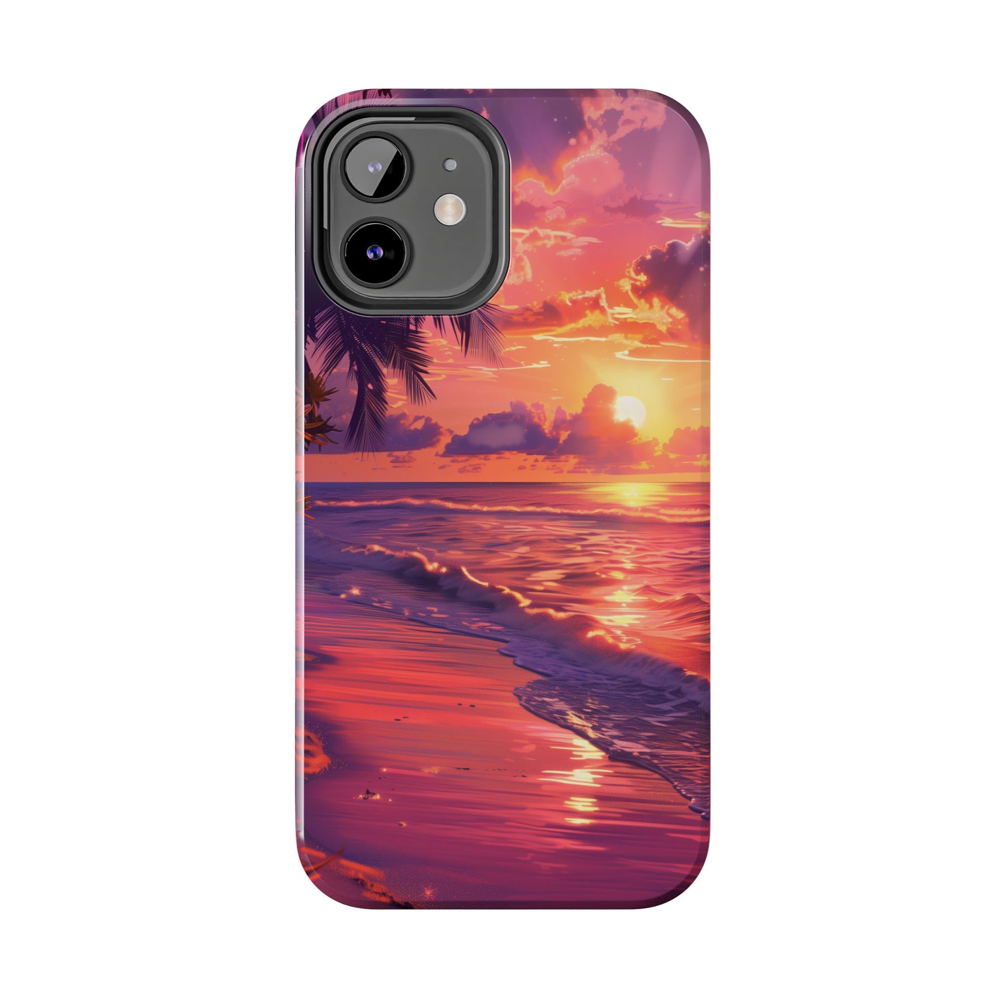 Tough Beach Scene Sunrise - Durable Case Lisa Frank Inspired Beach Art - Vibrant Beach Design - Colorful Phone Case for Beach Lovers