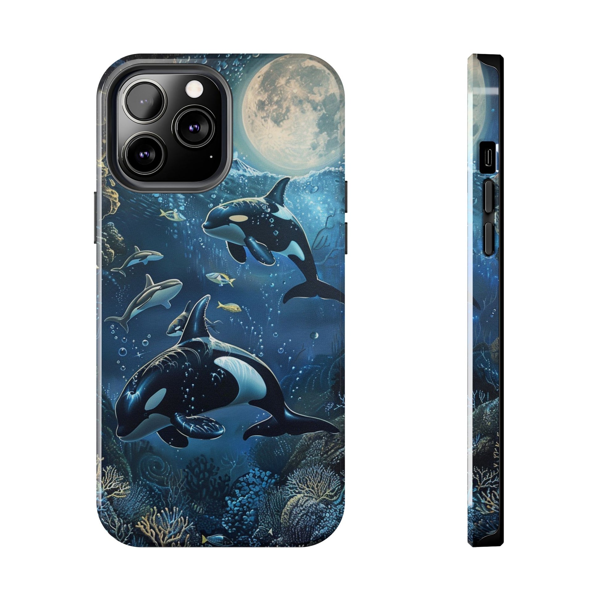 Orca Killer Whale Phone Case Ocean Moonlight Coral Reef Marine Life iPhone 13 14 15 16 pro max Sealife Oceanology Scuba Diving