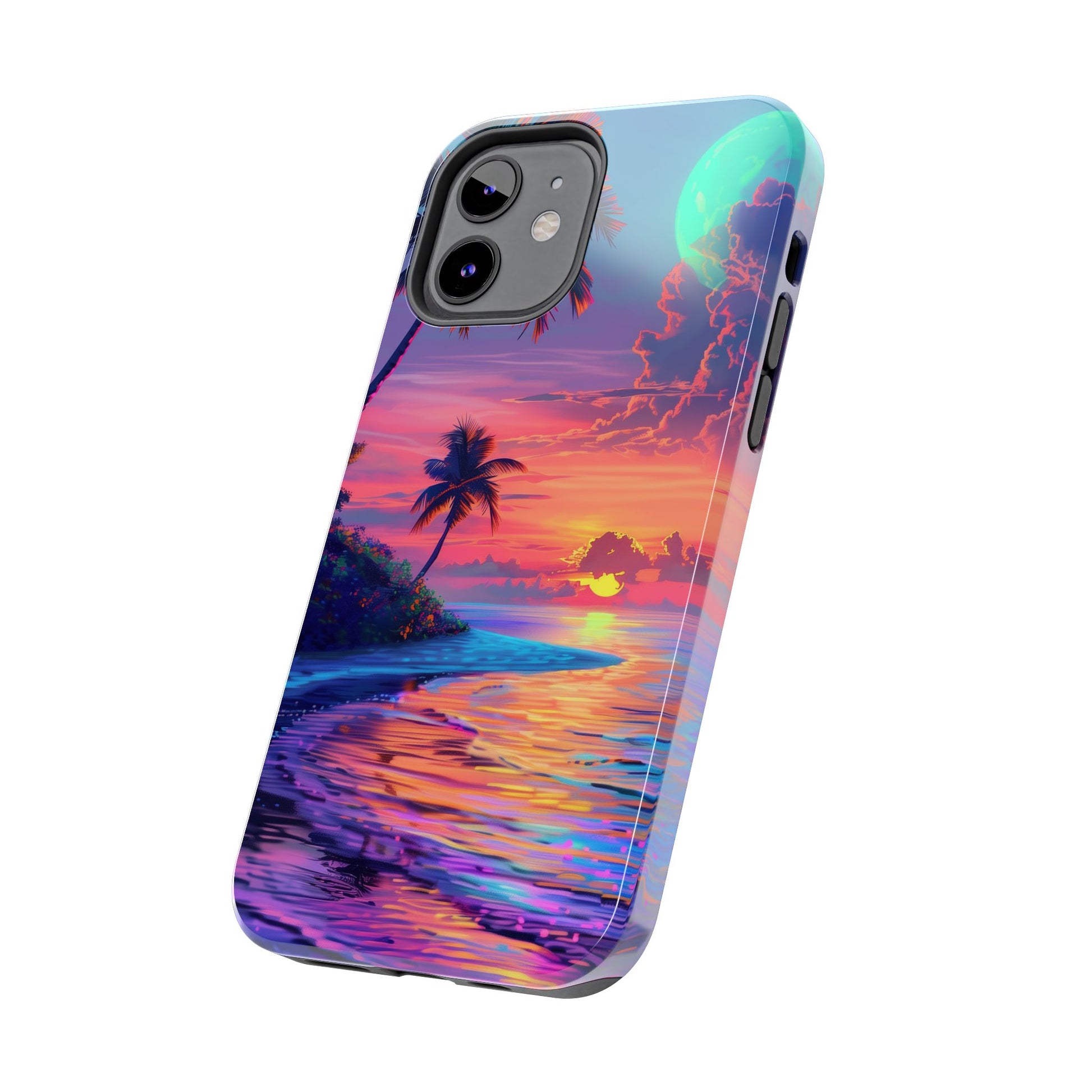 Tough Beach Scene Phone Case - Durable Phone Cover with Lisa Frank Inspired Beach Art - Protective Case with Vibrant Beach Design