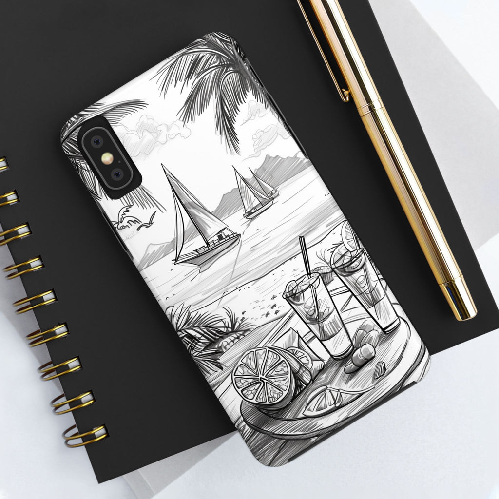 Beach Vibes Phone Case: Hand-Drawn Tiki Drinks & Tropical Paradise Design