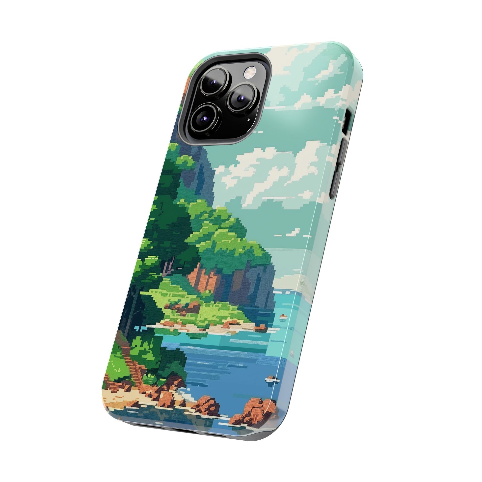 Pixel Art Video Game Landscapes Phone Case, Retro Gaming Pixelated Design, Geeky Gamer Phone Cover, Unique Video Game Art Accessories