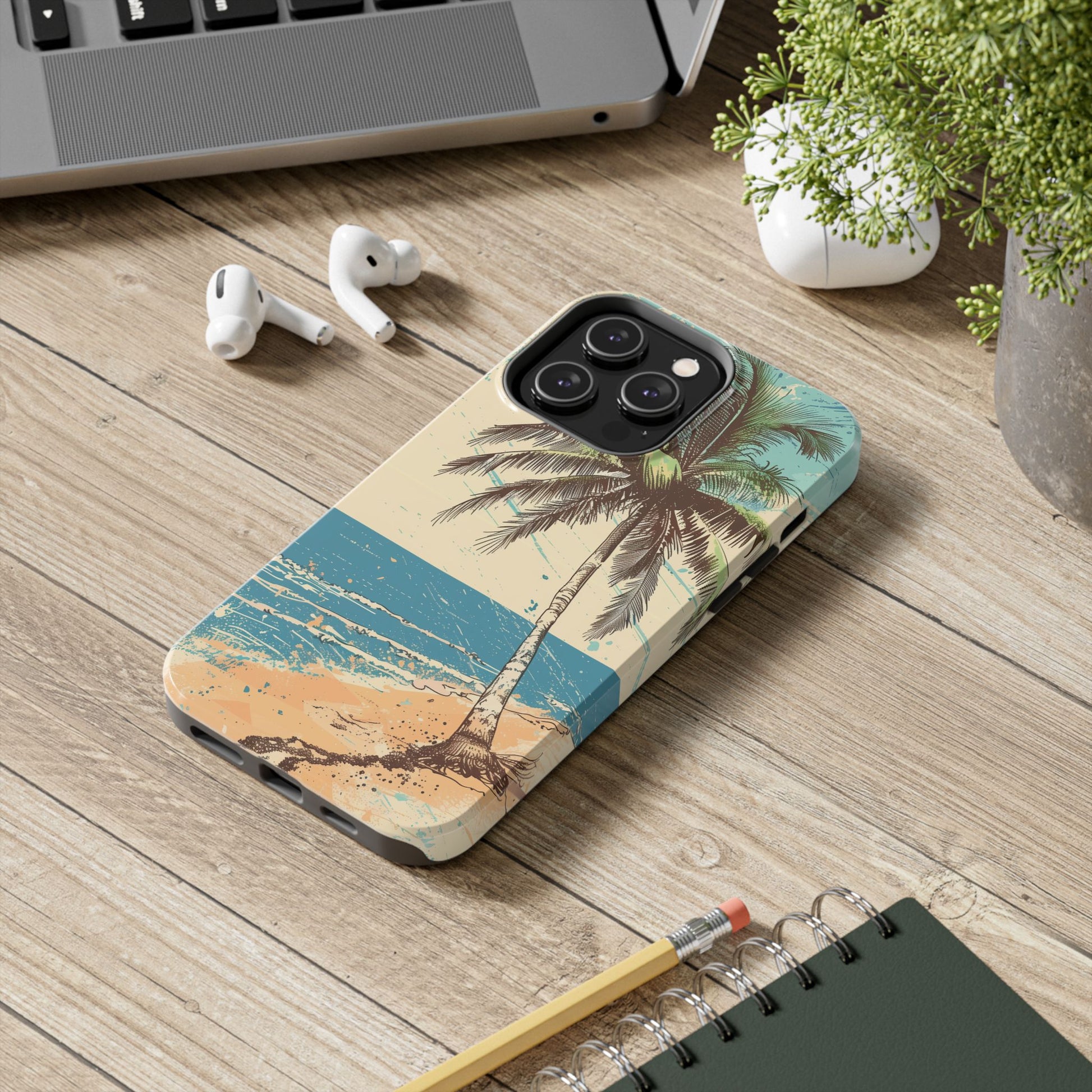 Retro Beach Scene Phone Case, Vintage Tropical Ocean iPhone Case, Summer Beach Phone Cover for iPhone, iphone 15 pro max