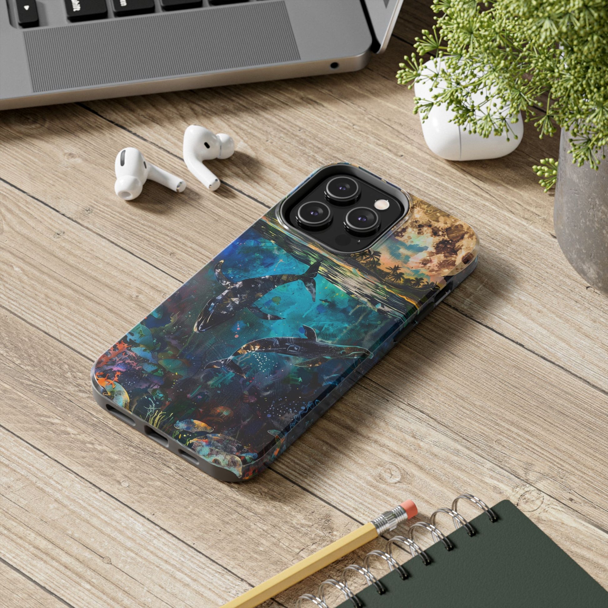 Abstract Moonlit Whales Underwater Phone Case - Durable and Stunning Protective Cover